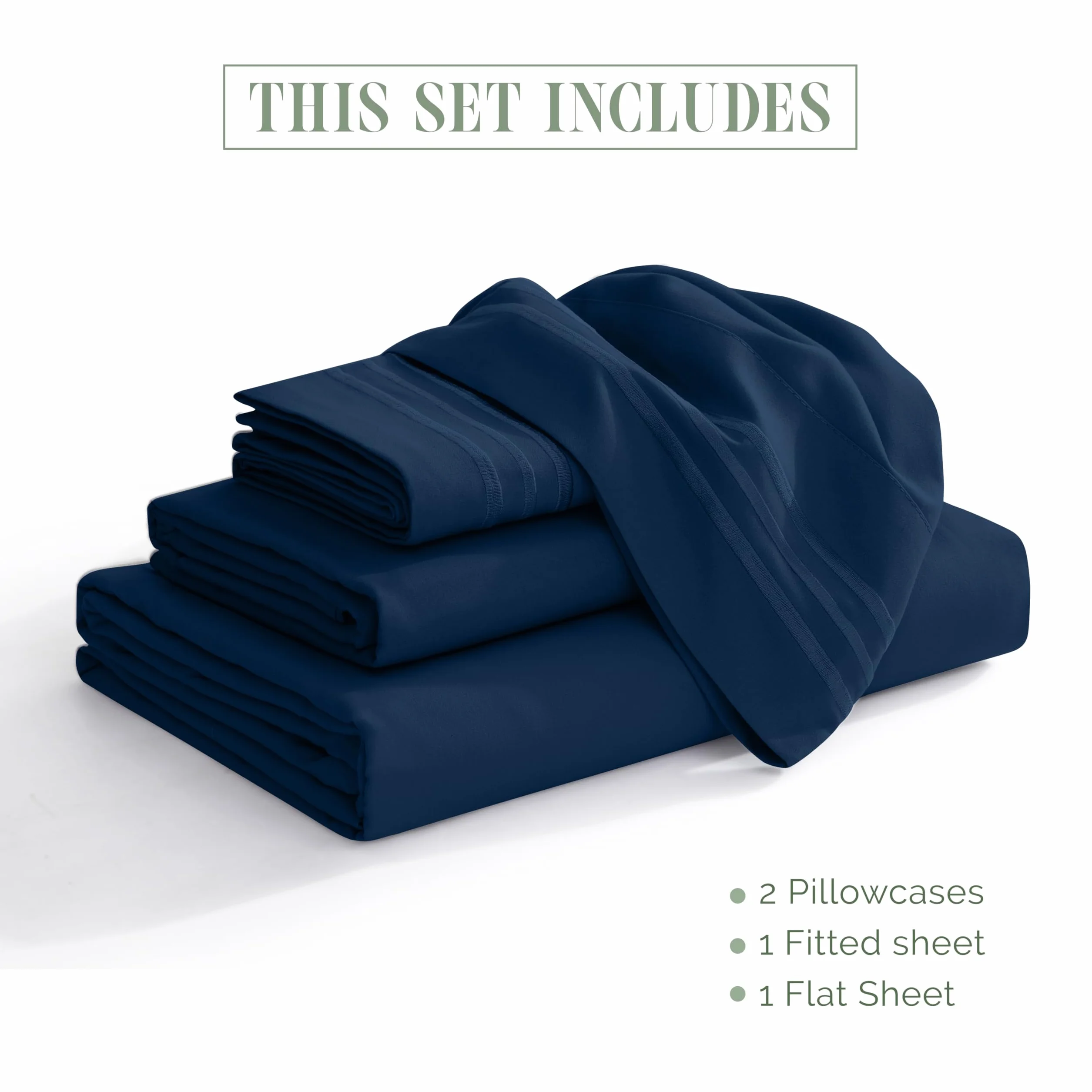 Elegant Comfort Luxurious 1500 Premium Hotel Quality Microfiber 4-Piece Bed Sheet Set, King, Navy Blue