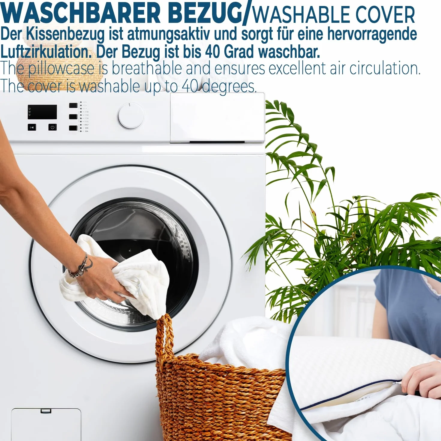 alkamto Poduszka z pianki memory 70x45 cm – Ergonomiczna poduszka podpierająca kark – Certyfikat Oeko-Tex – Oddychająca i termoregulująca poszewka – Hipoalergiczna i nadająca się do prania – Idealna