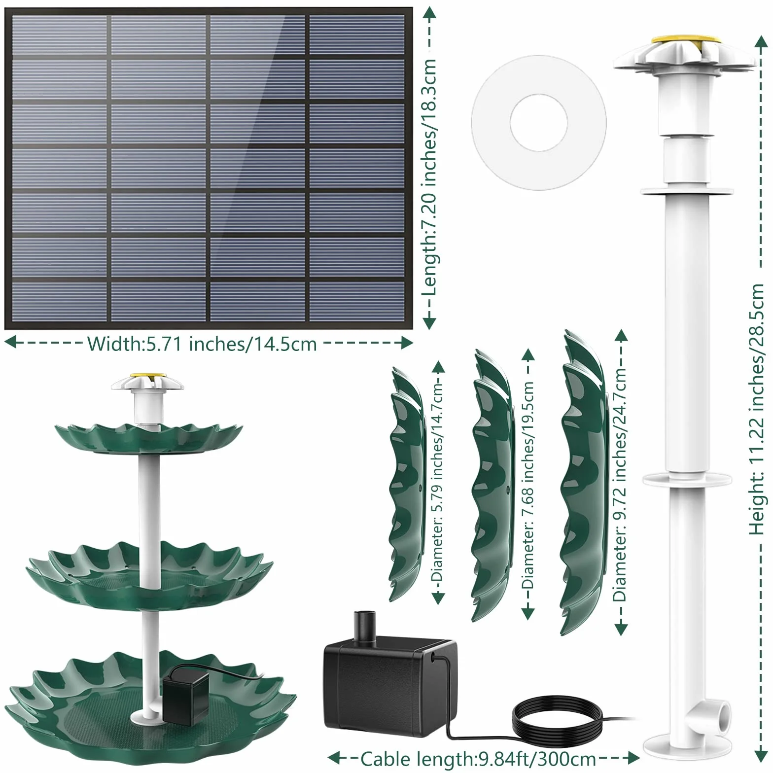 AISITIN Kąpiel dla ptaków 3-poziomowa z pompą solarną 3,5 W, do samodzielnego wykonania, odczepiana fontanna solarna i odpowiednia do kąpieli dla ptaków, dekoracji ogrodu na zewnątrz, karmnik dla