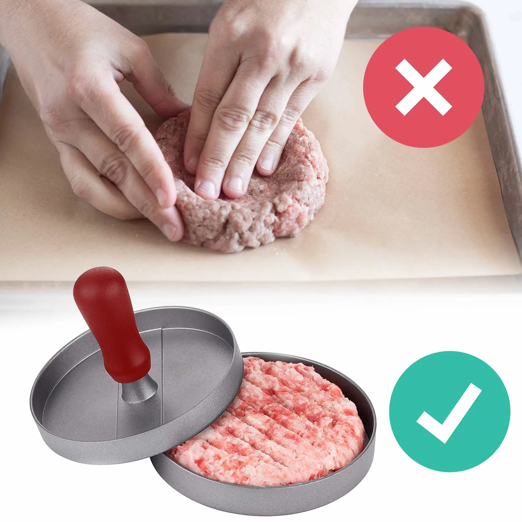 Retoo prasa do burgerów/hamburgerów, prasa do hamburgerów, prasa do burgerów na patety, do BBQ, do robienia burgerów z alu-gusu z powłoką zapobiegającą przywieraniu, wysokiej jakości prasa do mięsa