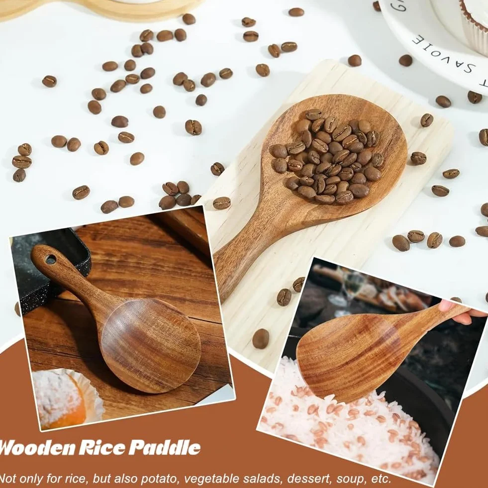 Łyżka do Ryżu z Naturalnego Drewna Nieprzywierająca Drewniana łopatka do Serwowania Łyżka do Ryżu Naczynia Kuchenne Zastawa Stołowa Akcesoria Kuchenne do Domu