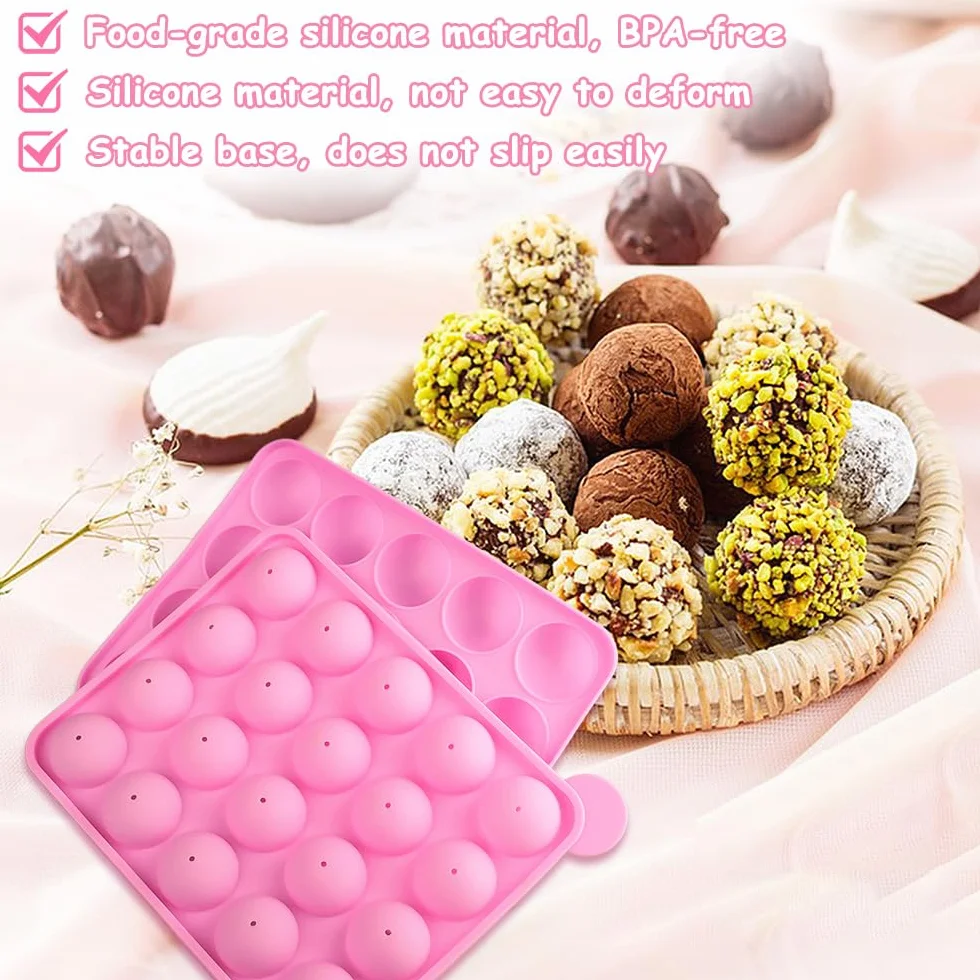 Forma Pop Cake, foremki na cukierki, 20 wgłębień silikonowa forma do wyskakujących patyczków, z 100 patyczkami do smoczka czekoladowego, narzędzia do pieczenia DIY, różowa