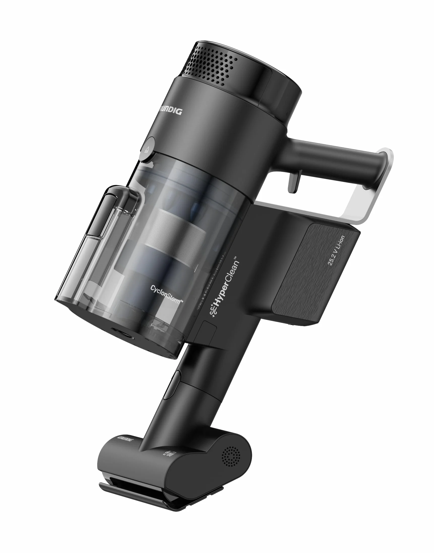 GRUNDIG VCP 9431 Pro odkurzacz akumulatorowy 2 w 1, HyperClean, technologia CyclonStorm, zginana rura, 3 poziomy siły ssania, silnik 450 W, pojemnik na kurz 500 ml, czas pracy do 60 minut