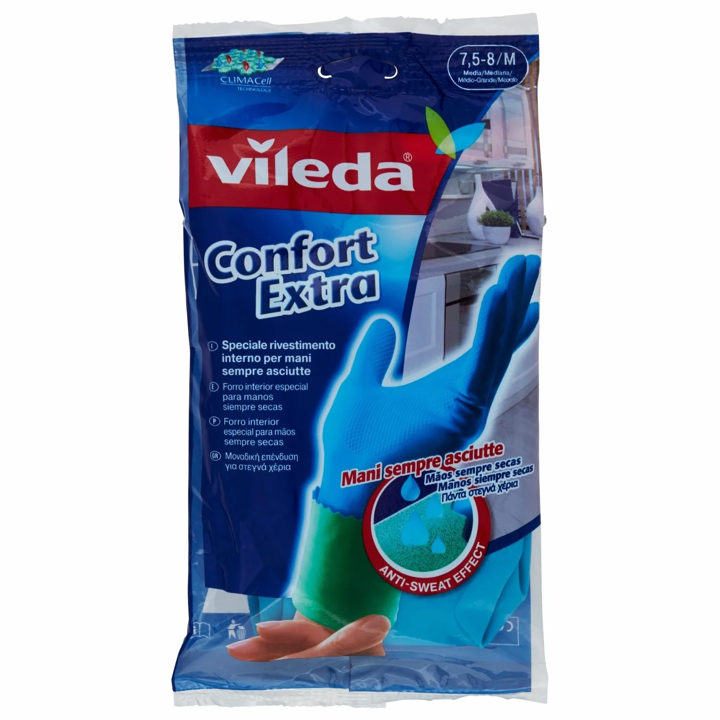 Vileda 1500466 Gumowe Rękawiczki do Czyszczenia, M (Średni), Niebieski, 1 Para (2 Sztuki)