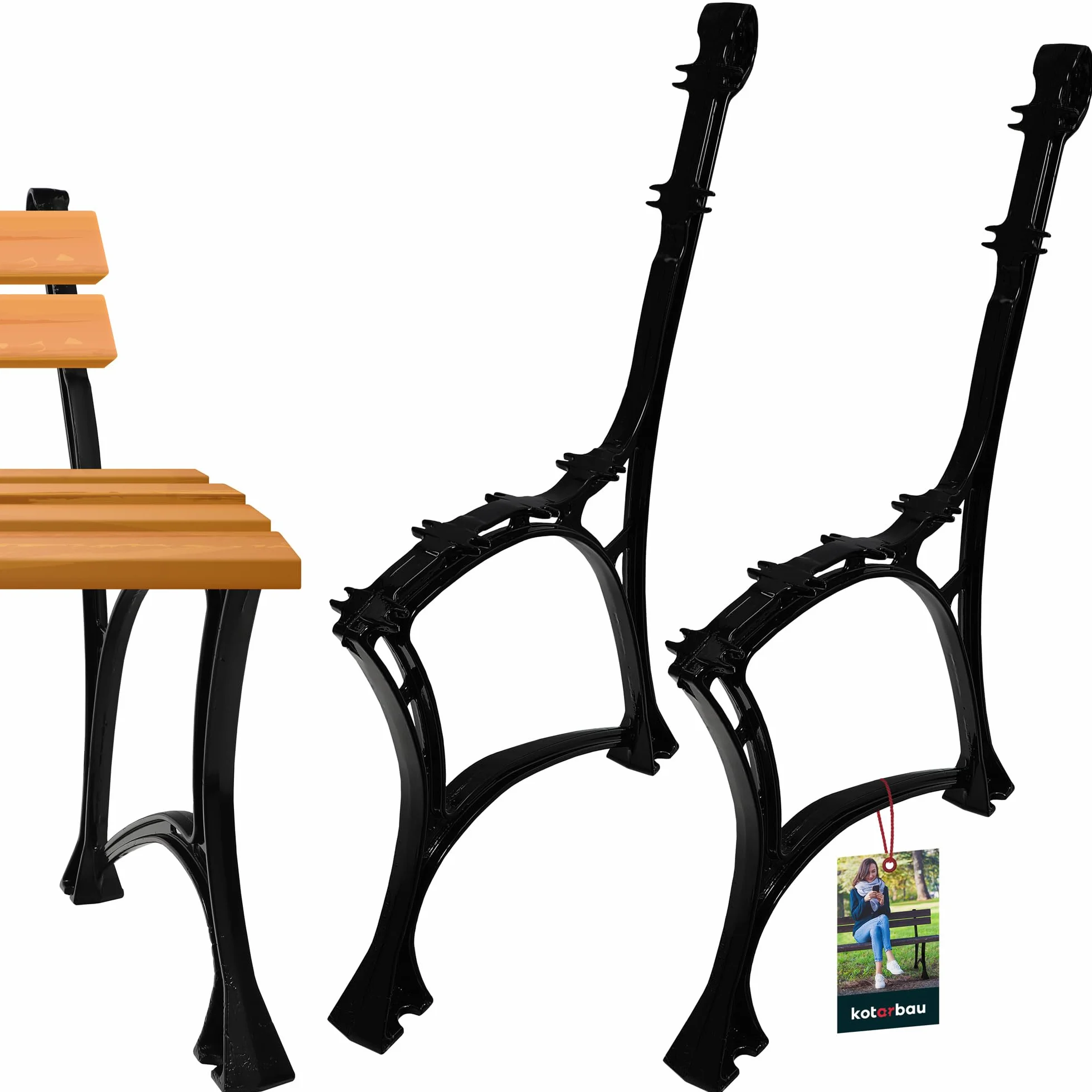 KOTARBAU® 2-częściowy zestaw nóżek do ławki, kolor czarny, 740 x 510 mm, aluminiowa ławka ogrodowa, metalowa, płozy, płozy, nóżki do ławki, ławki parkowej
