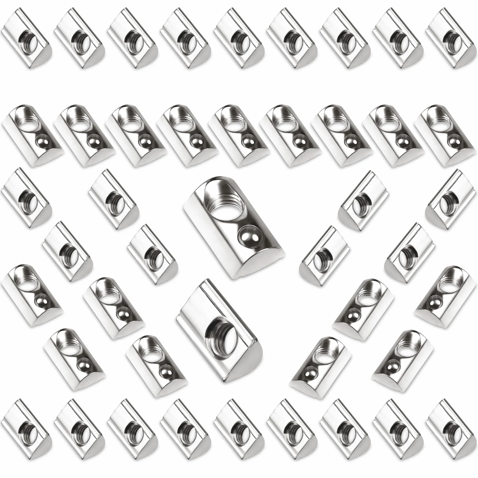 45 szt. kamieni rowkowych M8 z kulką, rowek 8 T, zestaw śrub serii 40 z centrowaniem mostka M8, profil aluminiowy 40 x 40, stal węglowa, nakrętka ślizgowa z kulką sprężynową do drukarki 3D aluminium C