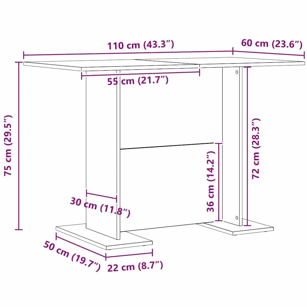 vidaXL Stół jadalny Betonowy szary 110 x 60 x 75 cm, Nowoczesny prostokątny stół ogrodowy, na świeżym powietrzu, elegancka meblościanka, stylowy design