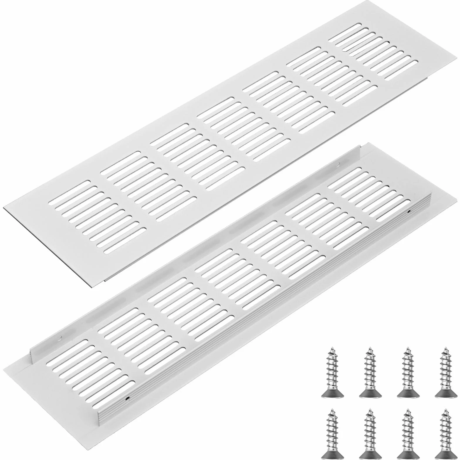 Osłona kratki wentylacyjnej, 80 mm x 300 mm, ze stopu aluminium, kuchenna, otwory wentylacyjne, do szafy, na lodówkę, otwór wentylacyjny ze śrubą do podłogi, ściany, kanału drzwiowego, 2 szt