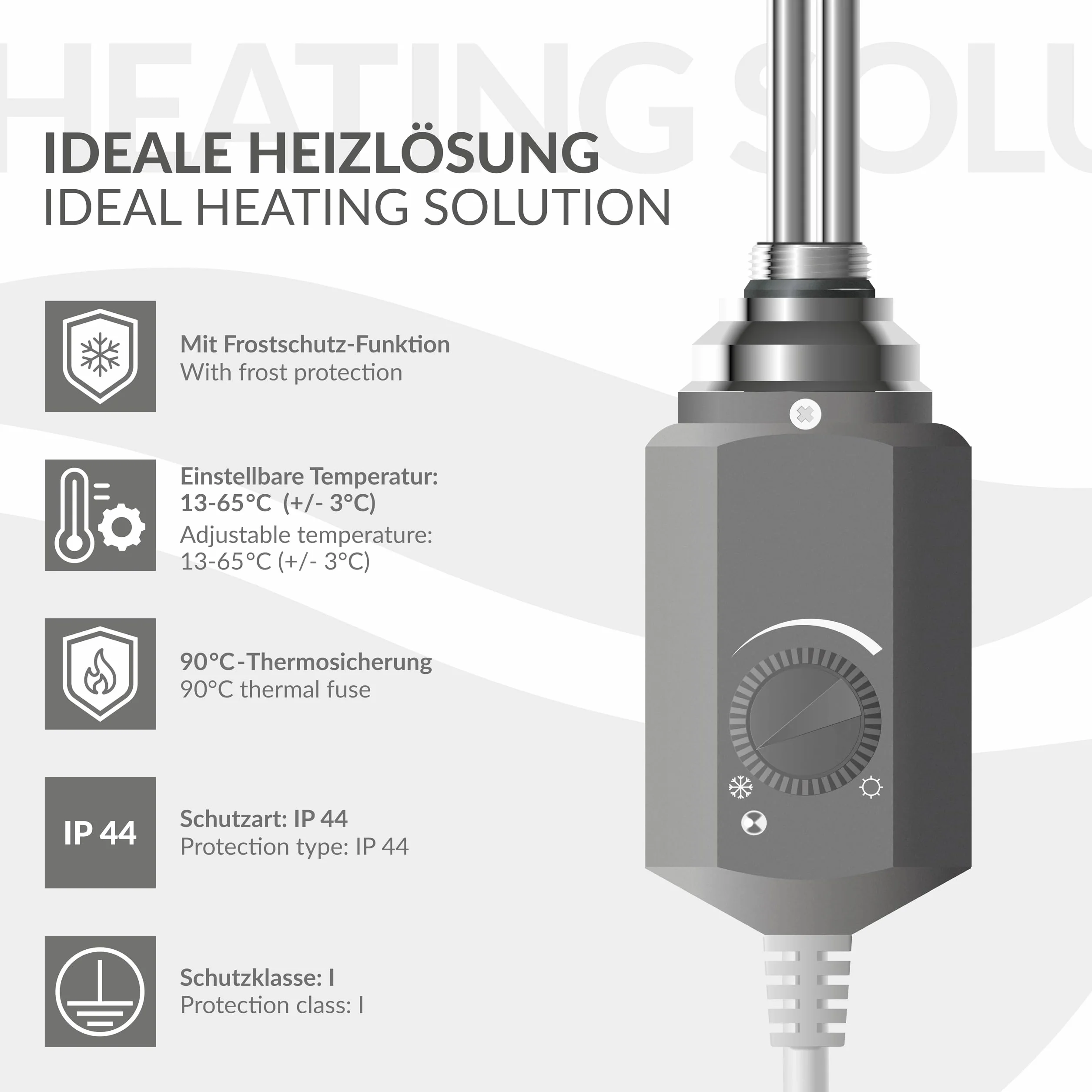 LuxeBath Element grzewczy 300W w kolorze grafitowym do grzejników lazienkowych wklad z termostatem elektroniczny regulator cieploty grzalka z wtyczka idealna do grzejników i suszarek na reczniki