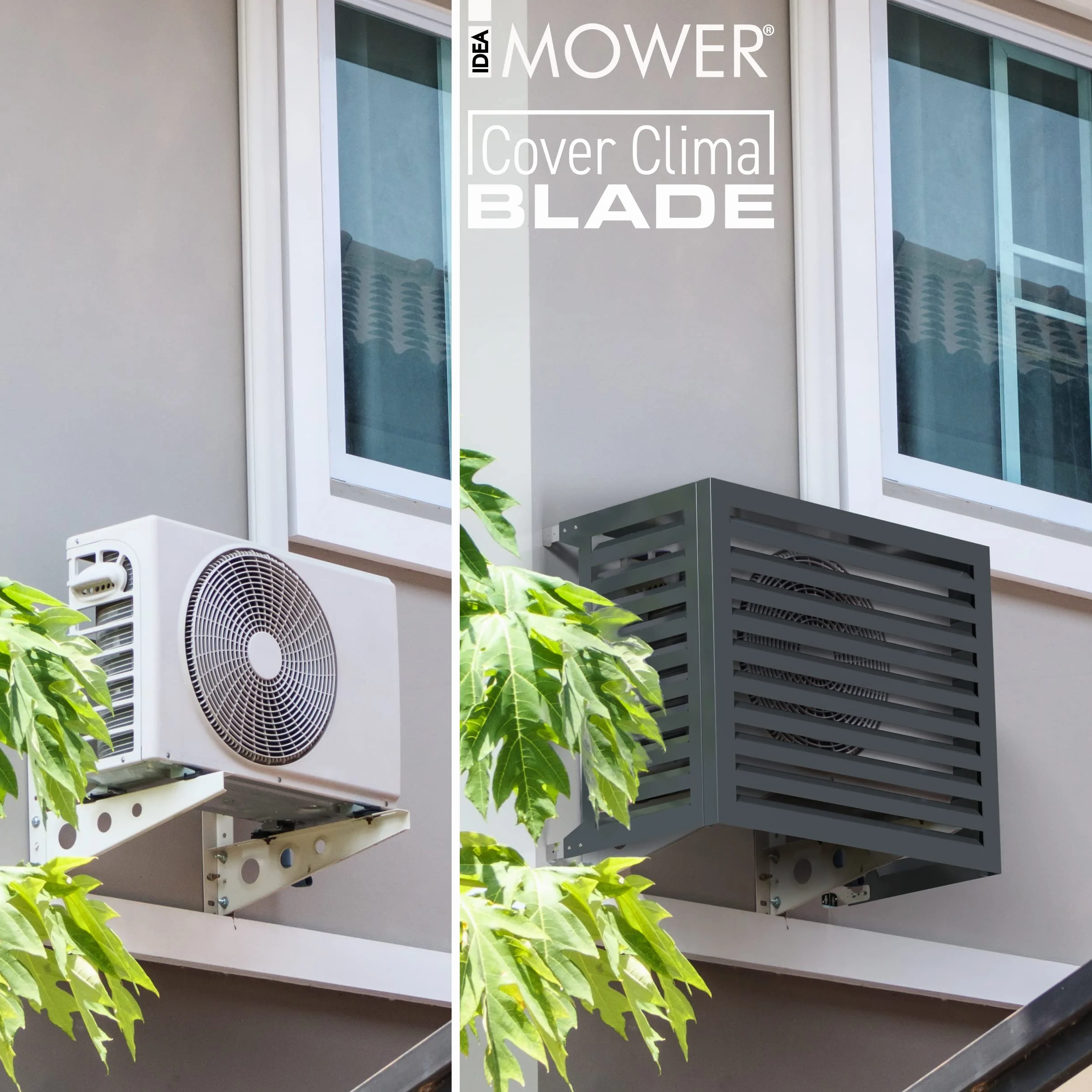 Cover Clima Blade M antracytowa osłona klimatyzacji z kompozytu aluminium, regulowane uchwyty INOX, montaż ścienny, ochrona jednostki zewnętrznej