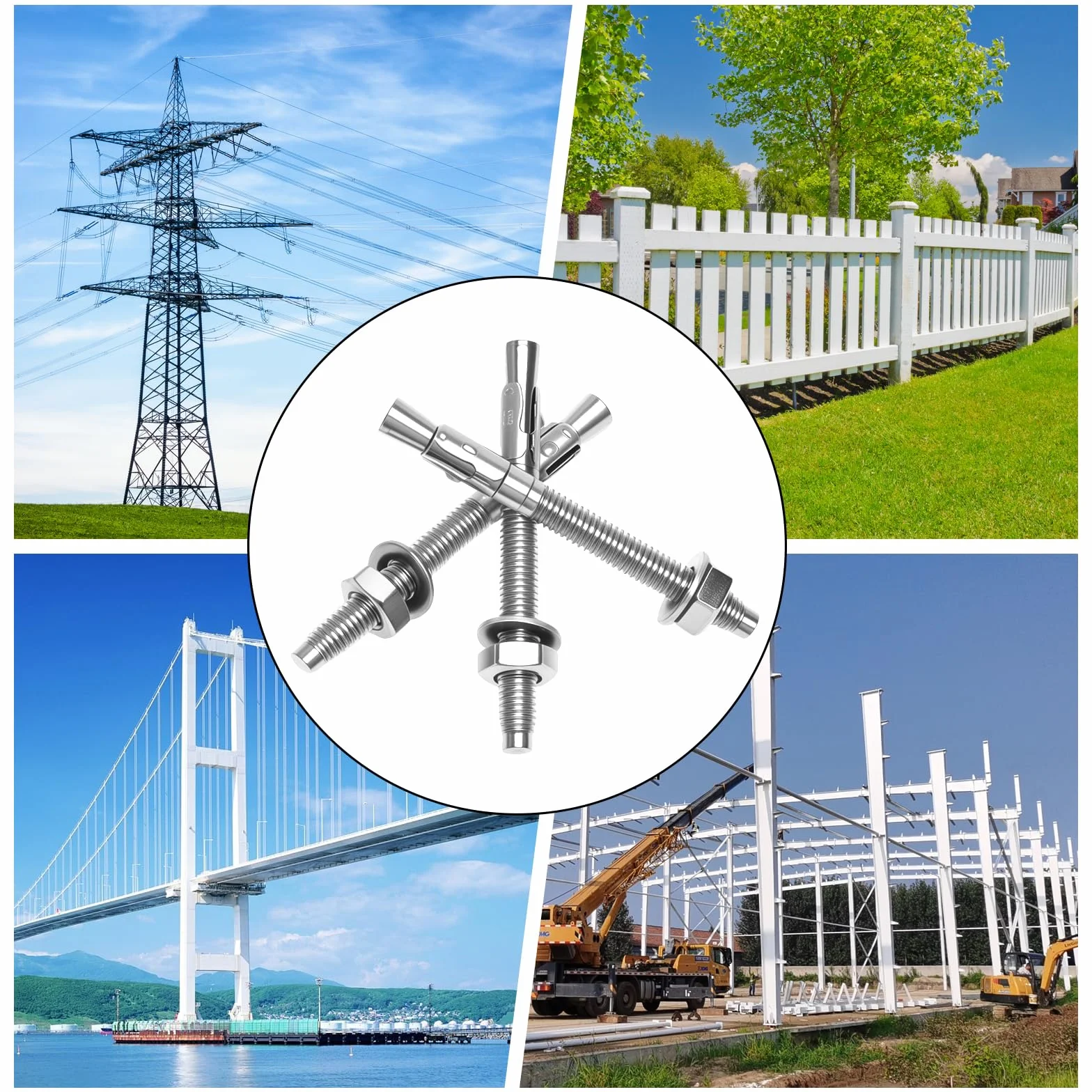 Kotwa śrubowa o dużej wytrzymałości M8 x 80 mm, stal nierdzewna M8, zbiornik do dużych obciążeń, stal nierdzewna A2 V2A, z podkładkami i nakrętkami, do maszyn, poręczy, 10 sztuk