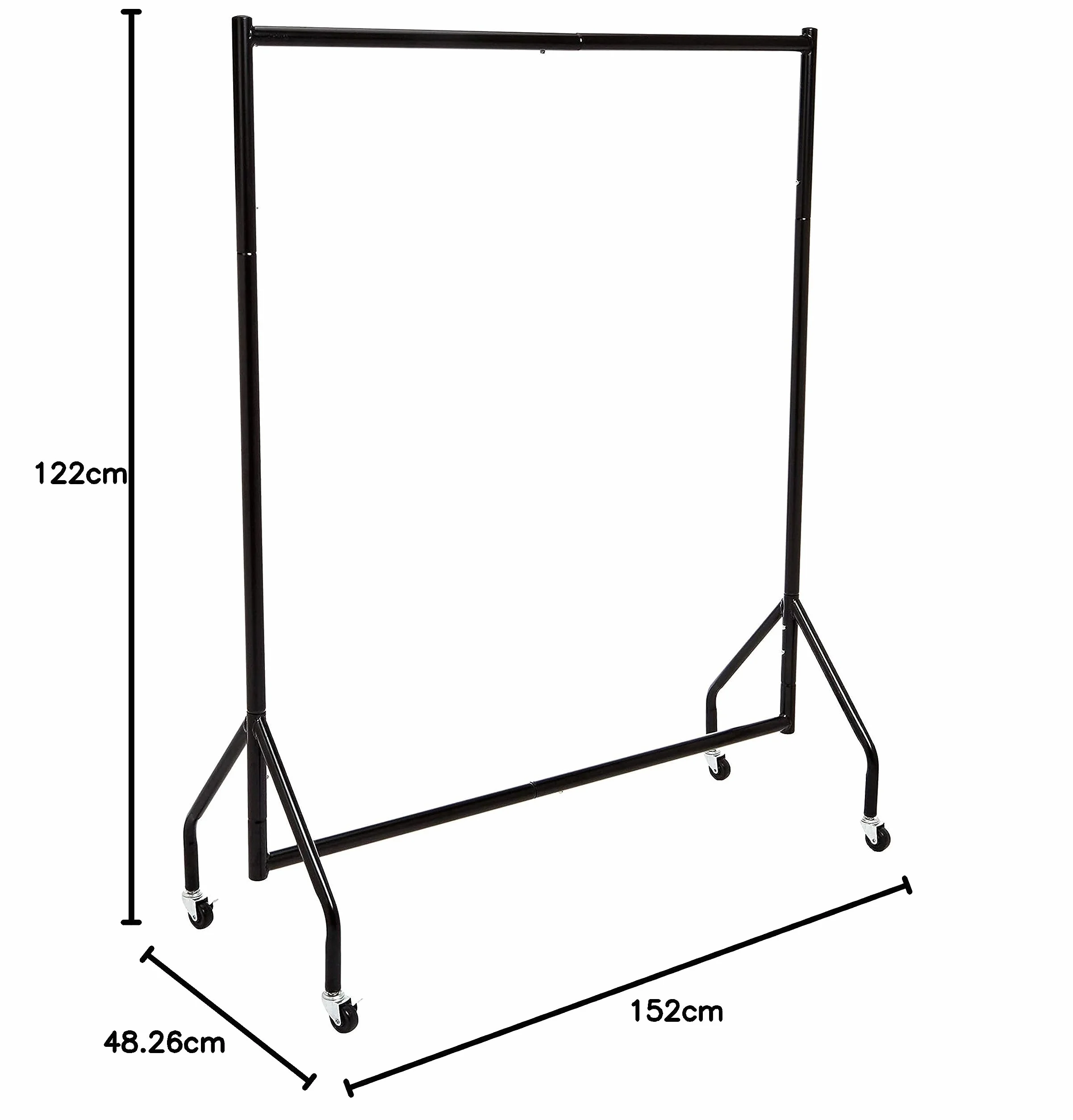 Amazon Basics Stojak na ubrania na kółkach, solidny, organizer do prezentowania i przechowywania, 1,21 x 1,52 m, czarny