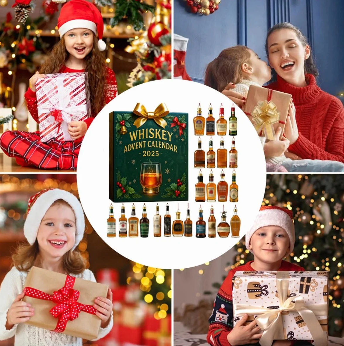 Kalendarz adwentowy z whiskey 2025, Kalendarze adwentowe dla miłośników piwa i whiskey, 24 luksusowe wisiorki z whiskey/piwem, 24 dni bez powtórek, Przez świat whiskey/piwa (Zielony-A)