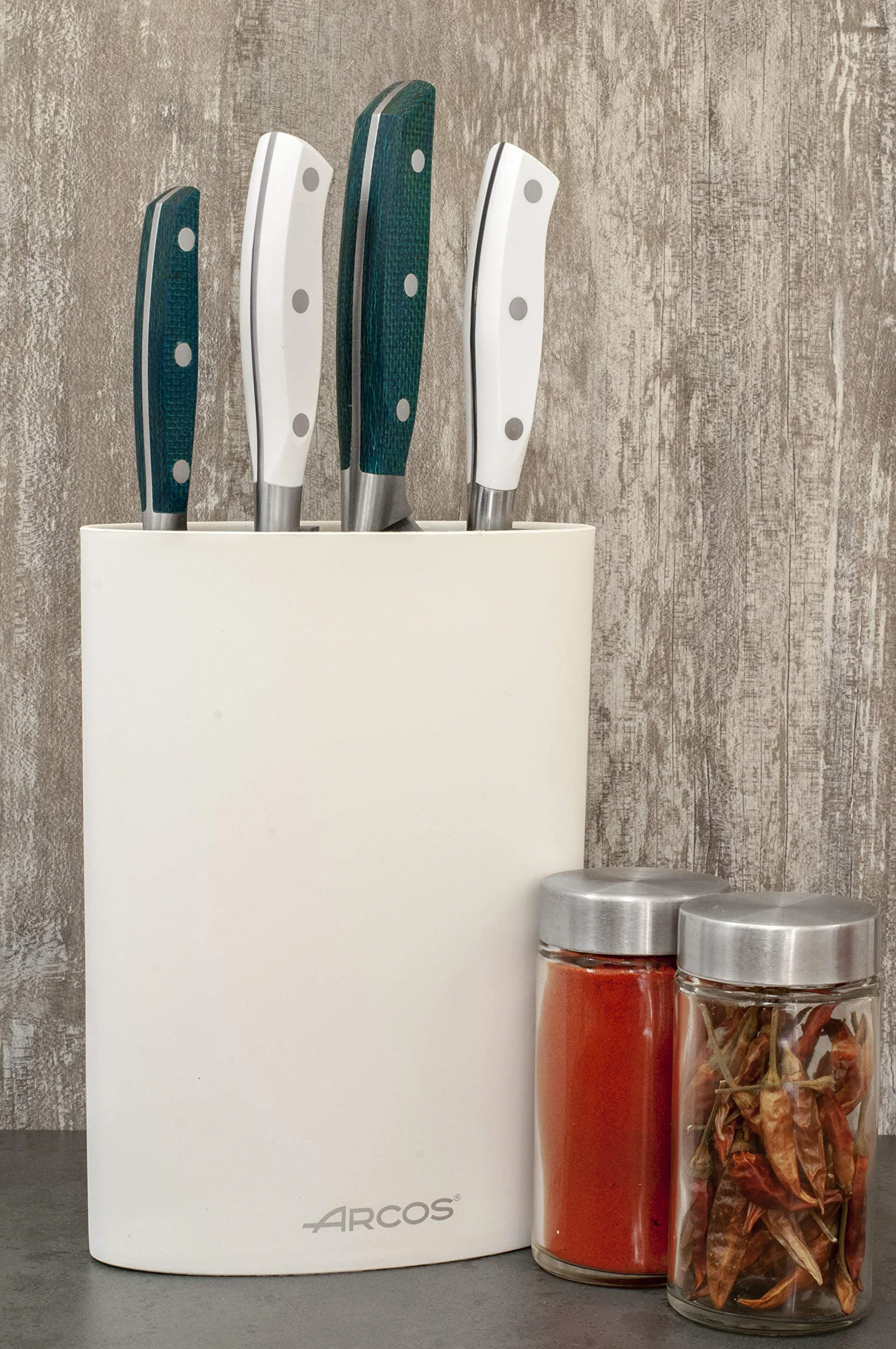 ARCOS Taco Ovalado Ochraniacz do noży do 20 cm; Blok do noży o Modernistycznym designie wykonany z termoplastycznego kauczuku; 220 x 160 x 65 mm; Kolor biały