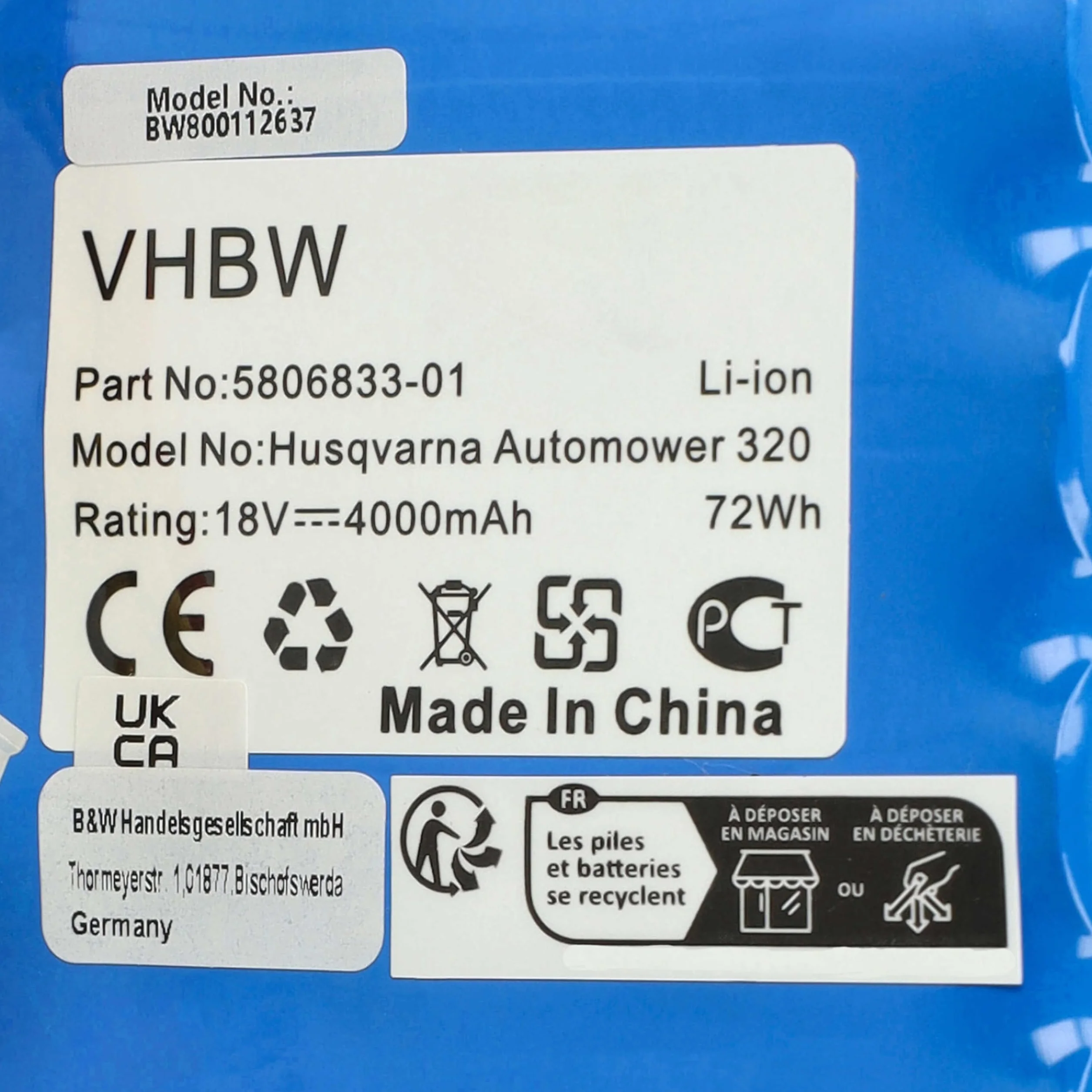 vhbw 2X Baterie zamienne do Husqvarna 580 68 33-01, 580 68 33-02, 5806833-01, 5806833-02, 580683301, 580683302 dla 40000mAh, 1, 1, 18V, Li-ION
