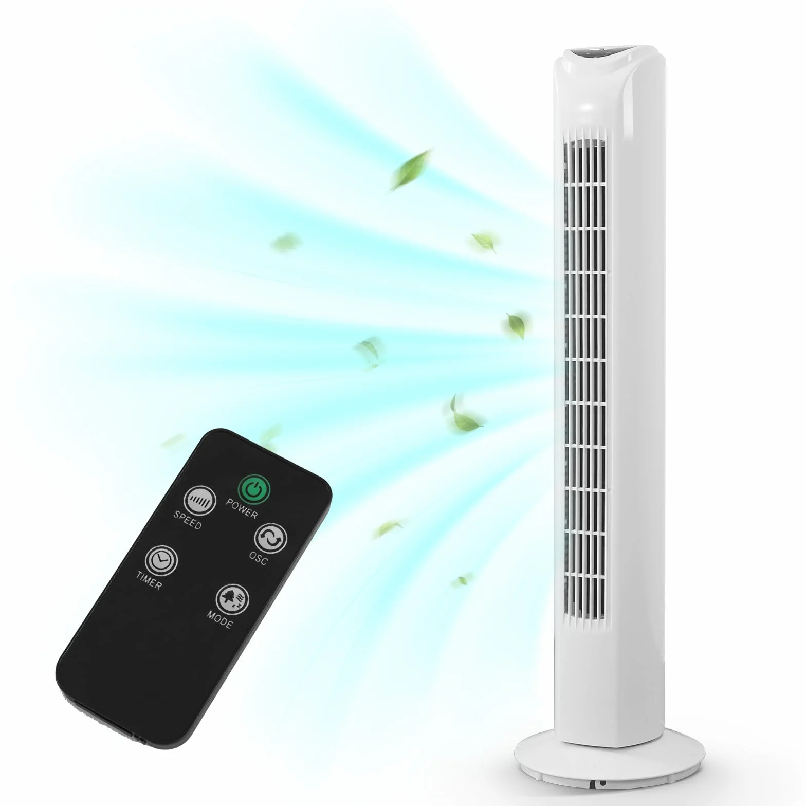 Wentylator wieżowy 81 cm 2 tryby 3 prędkości 0.5-7.5H timer 70° oscylacyjny z pilotem biały