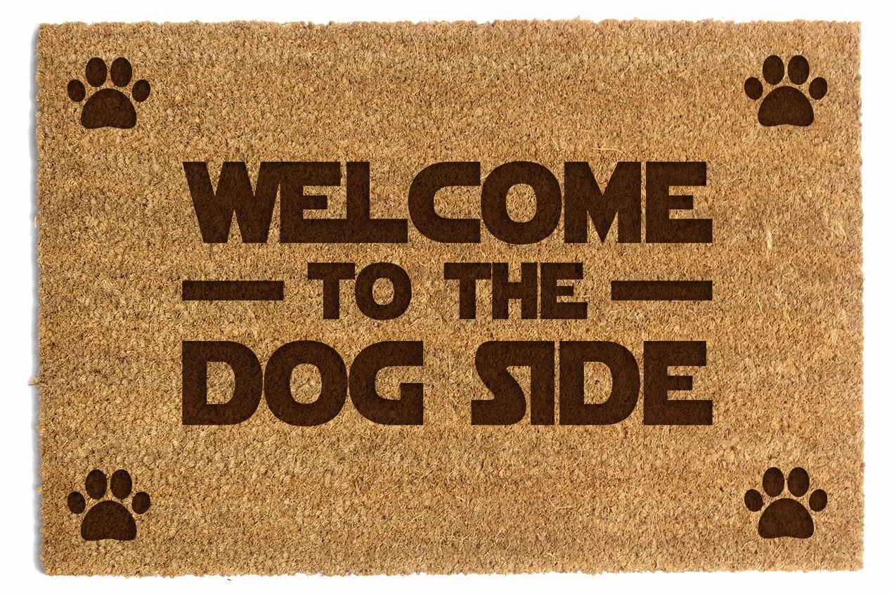 Happenings Wycieraczka z włókna kokosowego – Zabawna wycieraczka z napisem „Welcome To The Dog Side“ – Jako prezent – Wycieraczka do domu (40x60 cm)