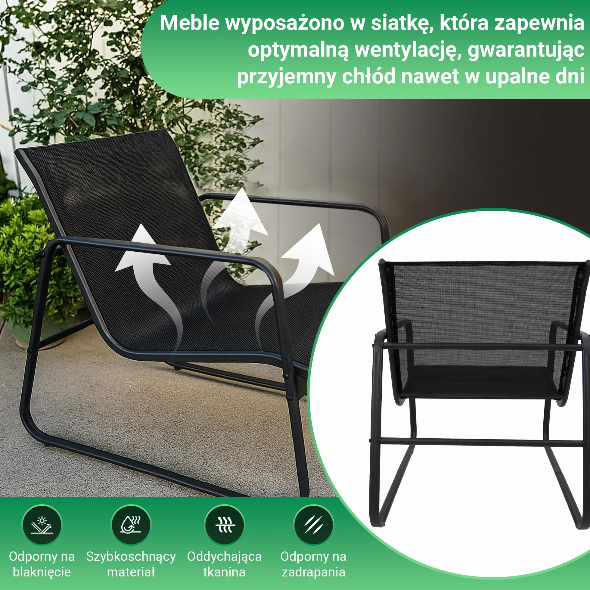 EXTRALINK 3-częściowy Zestaw Mebli Balkonowych – nowoczesny zestaw mebli ogrodowych z 2 krzesłami i stołem, rama ze stali nierdzewnej odporna na warunki atmosferyczne, zestaw balkonowy