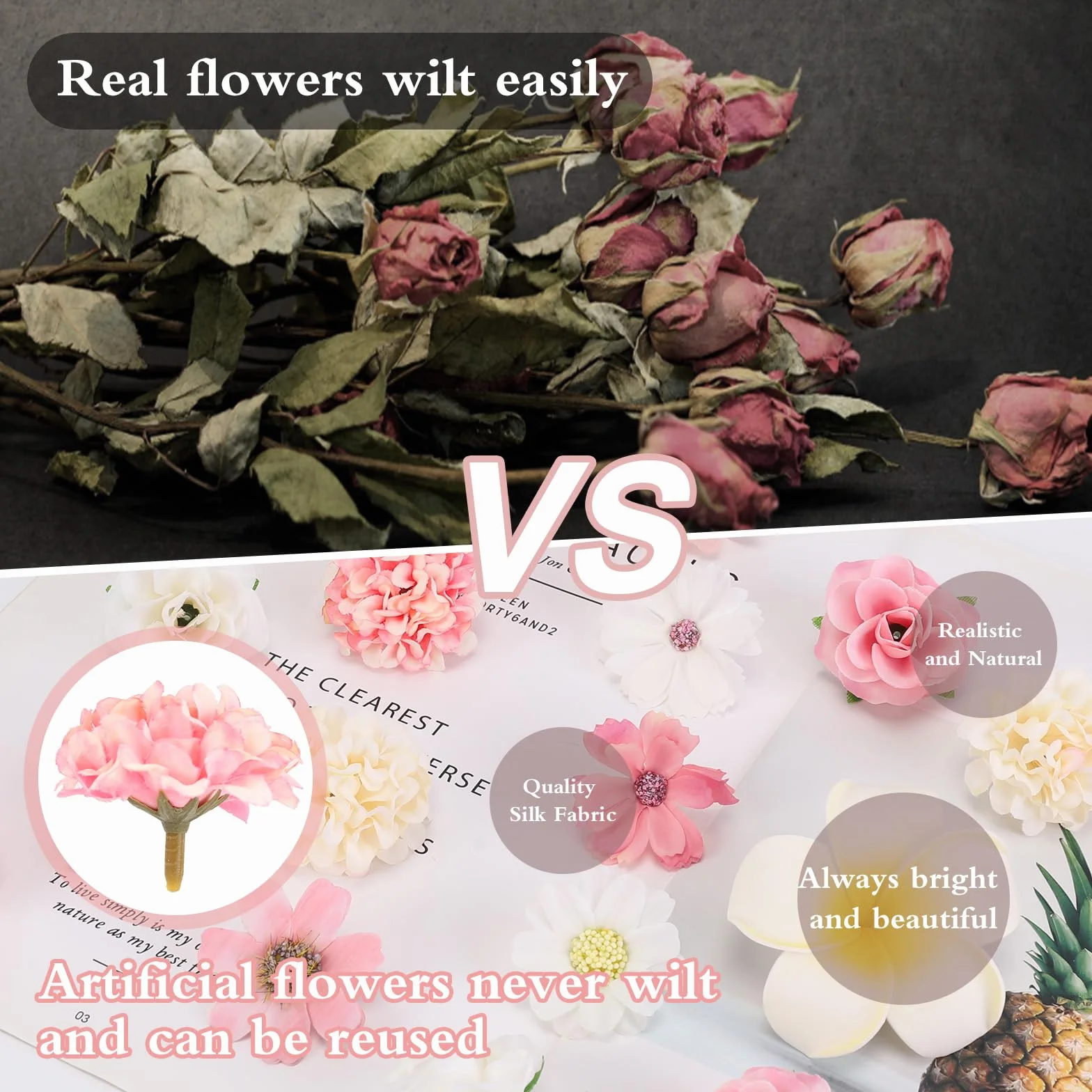 36 szt., sztuczne kwiaty, sztuczne dekoracje, różowo-białe, małe kwiaty z tkaniny, 2 pęsety do włosów, do samodzielnego wykonania, bukietu, scrapbookingu, ślubu, na imprezę, festiwal, rękodzieło