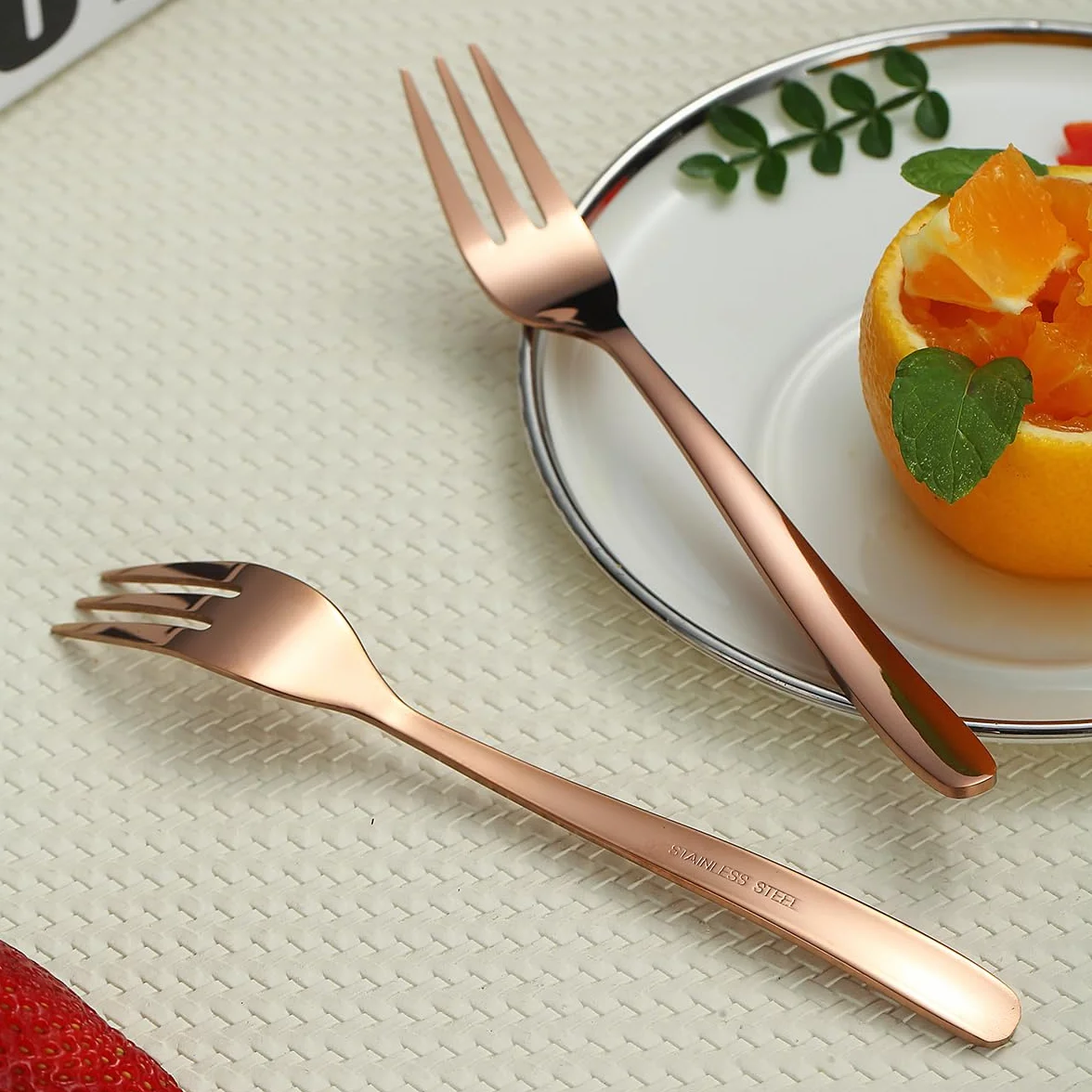 Kyraton Rose Gold Dessert Forks 12 sztuk 15,6 cm widelec do ciasta ze stali nierdzewnej, widelce do herbaty, widelce do owoców, zestaw sztućców do ciasta, można myć w zmywarce