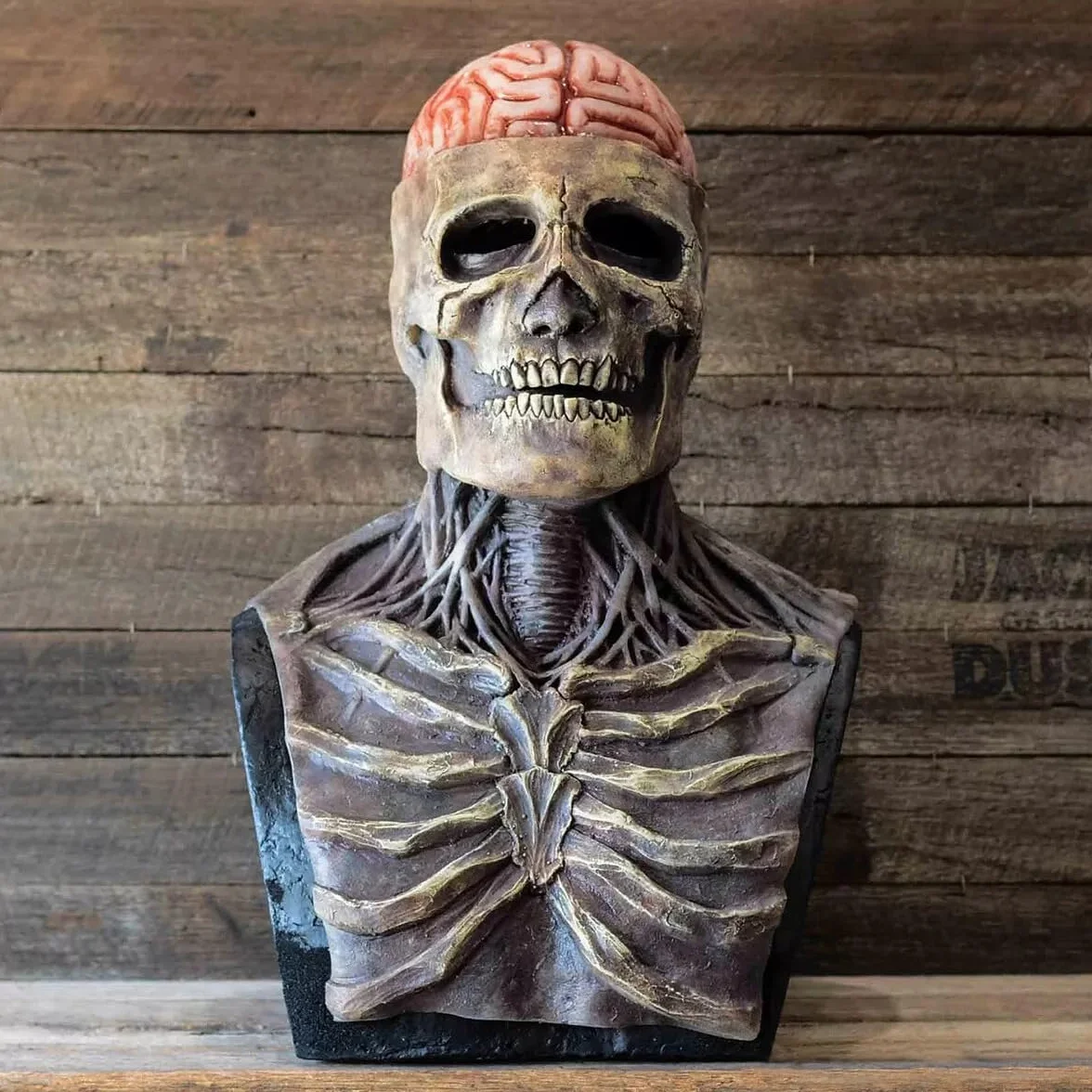Maska na Halloween, z trupią czaszką, straszna pełnotłowa, szkieletowa maska 3D, wykonana z naturalnego lateksu, dekoracja na Halloween, imprezę, czaszki, nakrycie głowy