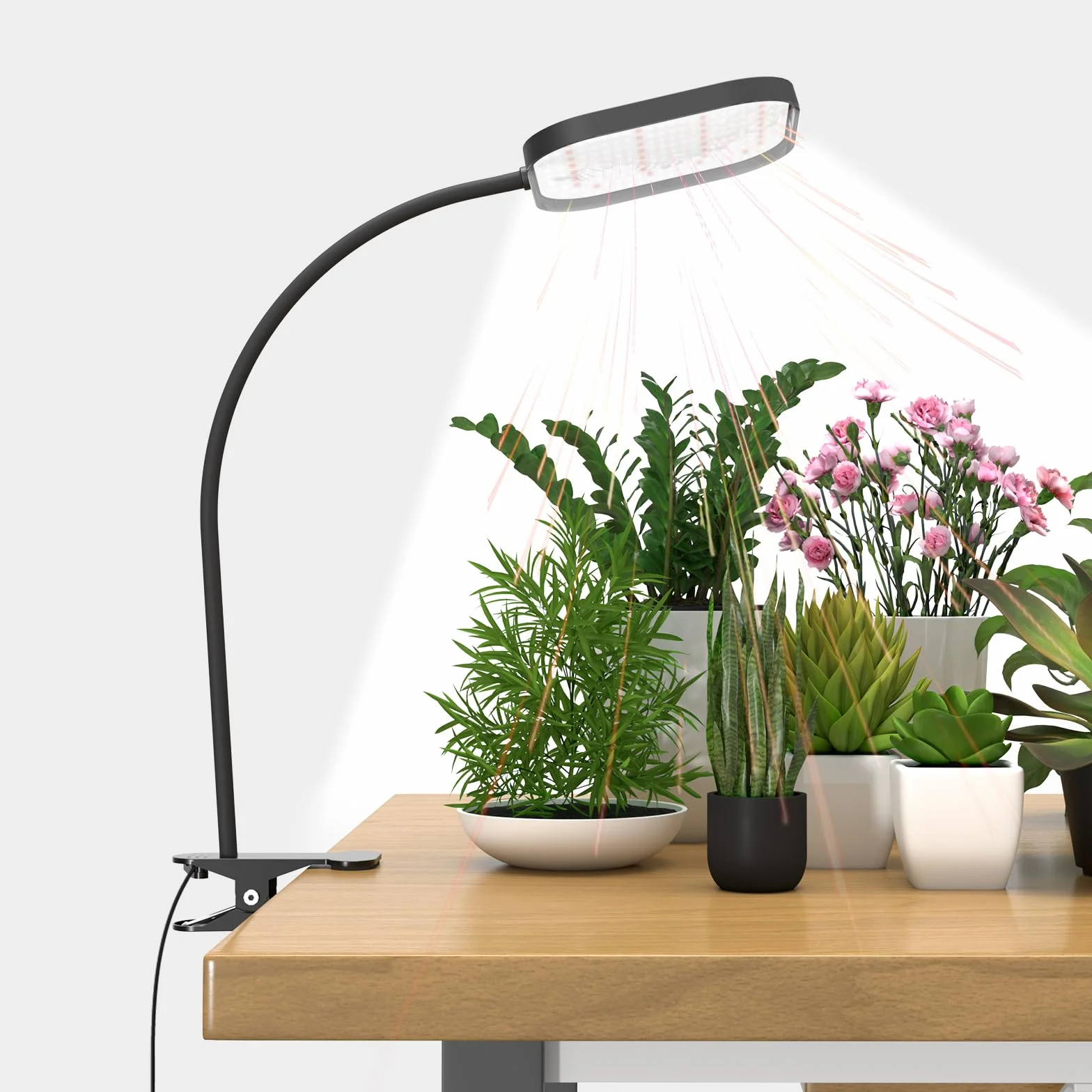 Mojimdo 24W 336 LED Full Spectrum Grow Lamp, 5 poziomów jasności, automatyczny timer, wodoodporna i elastyczna do uprawy roślin w pomieszczeniach, hydroponika (w zestawie adapter)