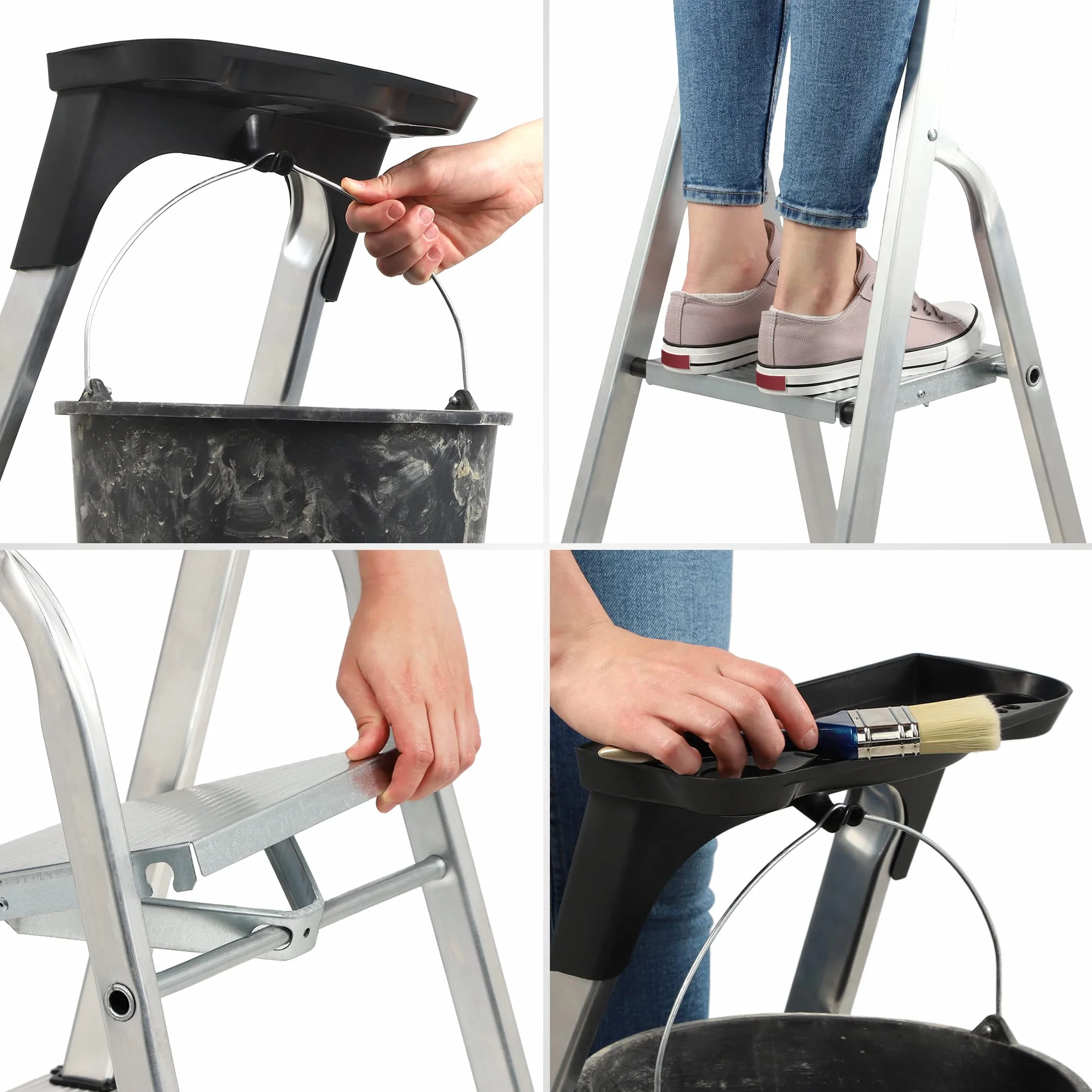 KADAX Drabina aluminiowa 6-stopniowa skladana | wielofunkcyjna | do 150kg | antyposlizgowa stabilna | dom warsztat
