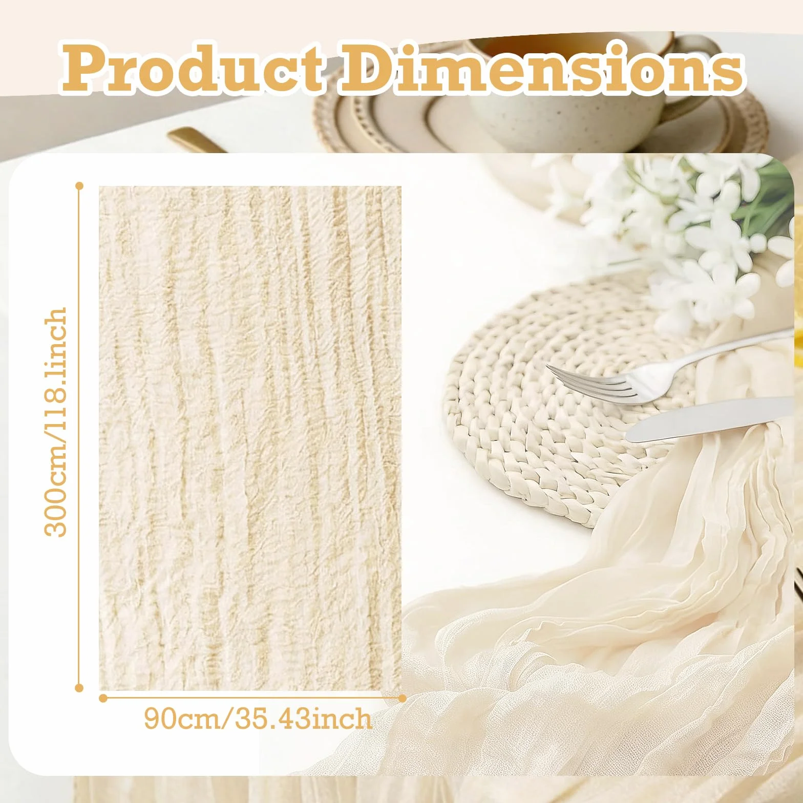 Bieżnik na Stół w Stylu Boho, Dekoracja Stołu na Wesele, Baby Shower, Urodziny, Przyjęcia, Muślinowy Bieżnik z Gazy 300 x 90 cm, Półprzezroczysty, Długi Bieżnik na Stół