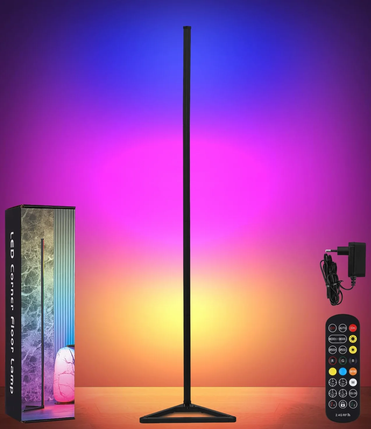 LED Lampa podłogowa Salon,RGB Narożna Lampa Ściemnialna ze zdalnym sterowaniem i sterowaniem aplikacją,16 milion kolorów,300 Tryby muzyki,Led Lampa podłogowa do salonu,Sypialnia,Pokój zabaw