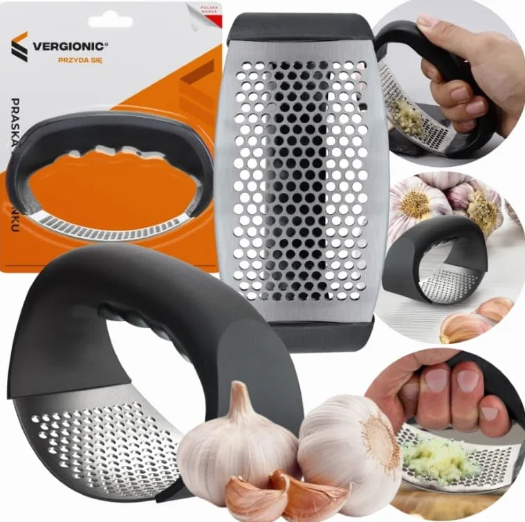 DomoDomo - Wyciskarka do czosnku ze stali nierdzewnej – wielofunkcyjne narzędzie kuchenne z otwieraczem do butelek, ergonomiczne wzornictwo, nadaje się do mycia w zmywarce
