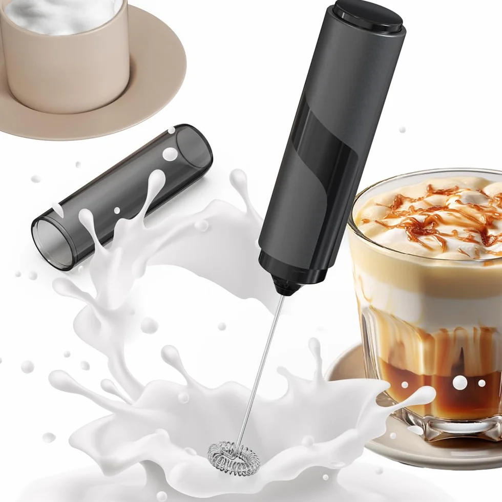 Elektryczny spieniacz do mleka z ochroną higieniczną, mikser ręczny do kawy, latte, cappuccino, matcha, koktajli proteinowych i spieniacz do mleka zasilany bateriami