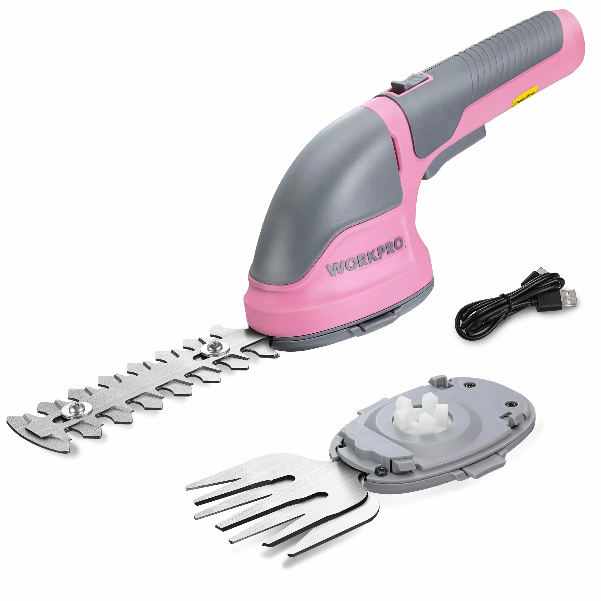 WORKPRO 3,6 V nożyce do trawy i układy 2 w 1, nożyce do żywopłotu akumulatorowe 2 Ah, nożyczki do żywopłotu z 2 typami ostrzy szerokość cięcia 75 mm, 118 mm, narzędzie ogrodowe (różowy)