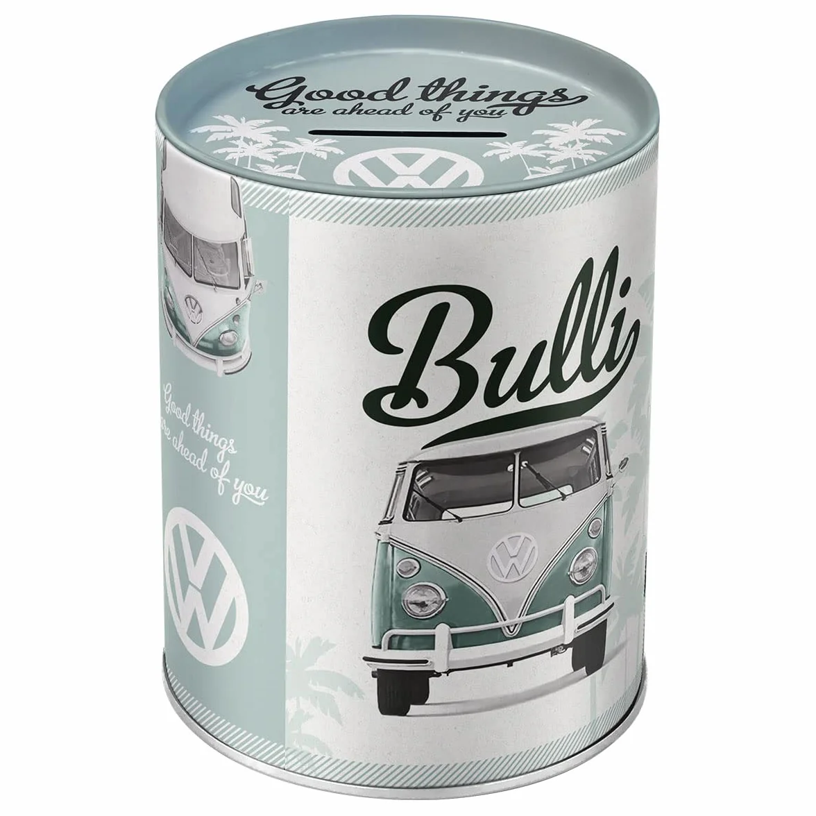 Nostalgic-Art Retro skarbonka, 1 l, VW – Good things are ahead of you – Pomysł na prezent dla miłośnika Volkswagena Busa, Official License Product (OLP), metalowa skarbonka, Styl vintage