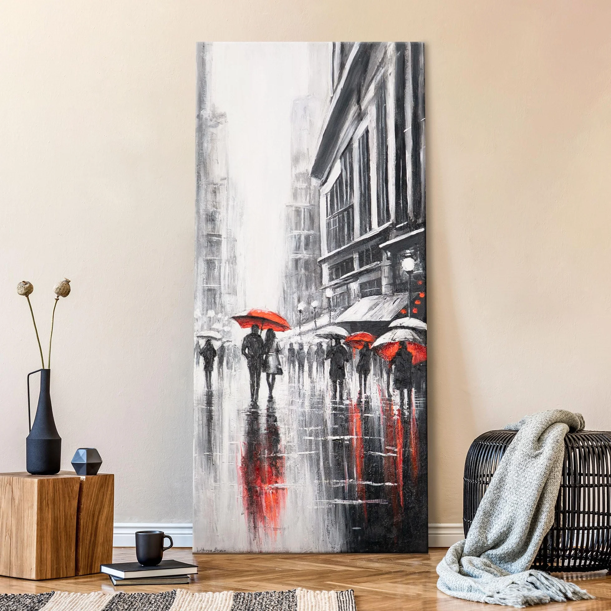YS - Art Miasto akryl obraz na płótnie malowany ręcznie obraz ścienny obraz akrylowy ludzie abstrakcja czarno-czerwony nowoczesny wystrój domu obrazy biuro prawdziwa sztuka 115 x 50 cm