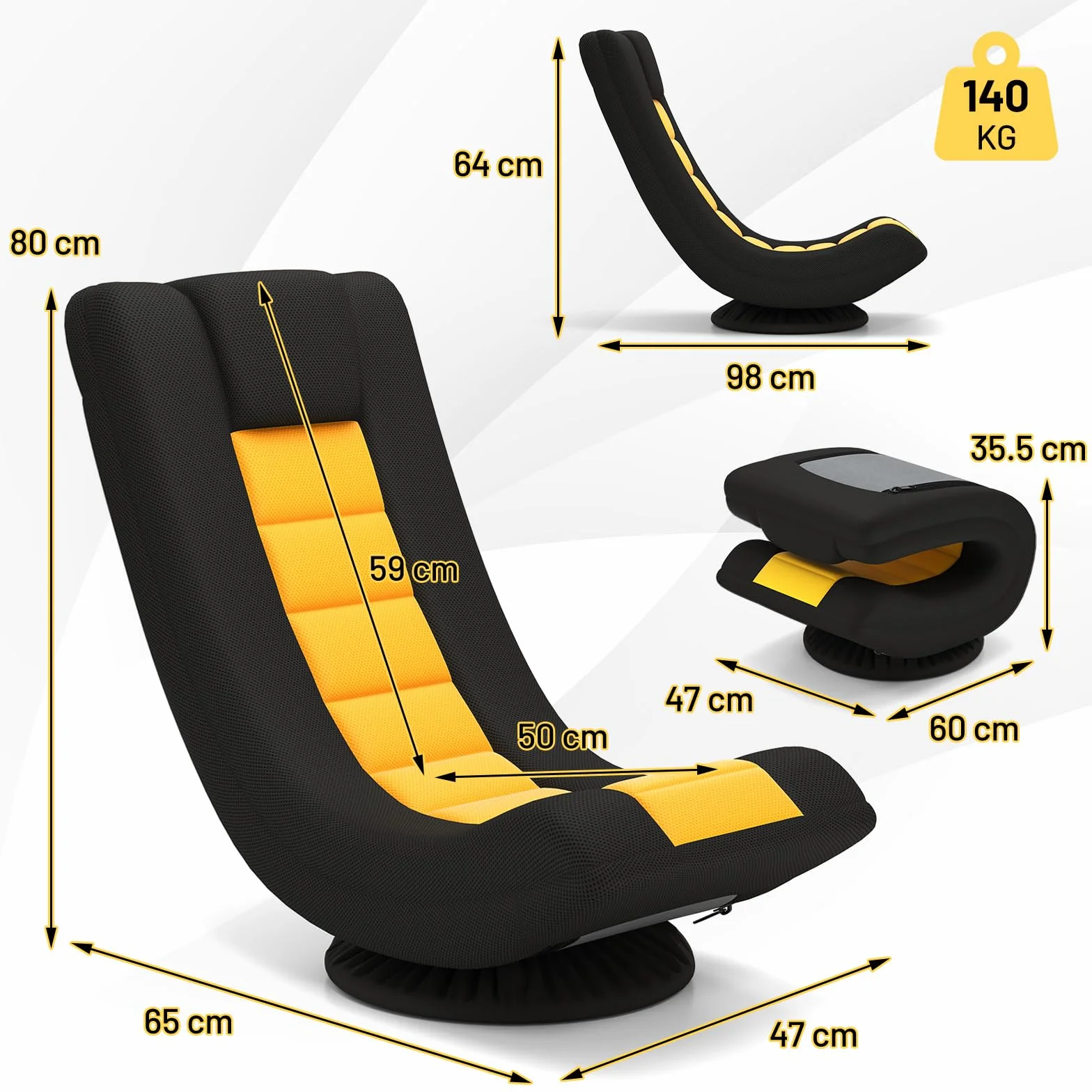 COSTWAY Krzesło podłogowe obracane o 360°, składana sofa z regulowanym oparciem, fotel podłogowy, fotel relaksacyjny do oglądania telewizji, czytania, gier