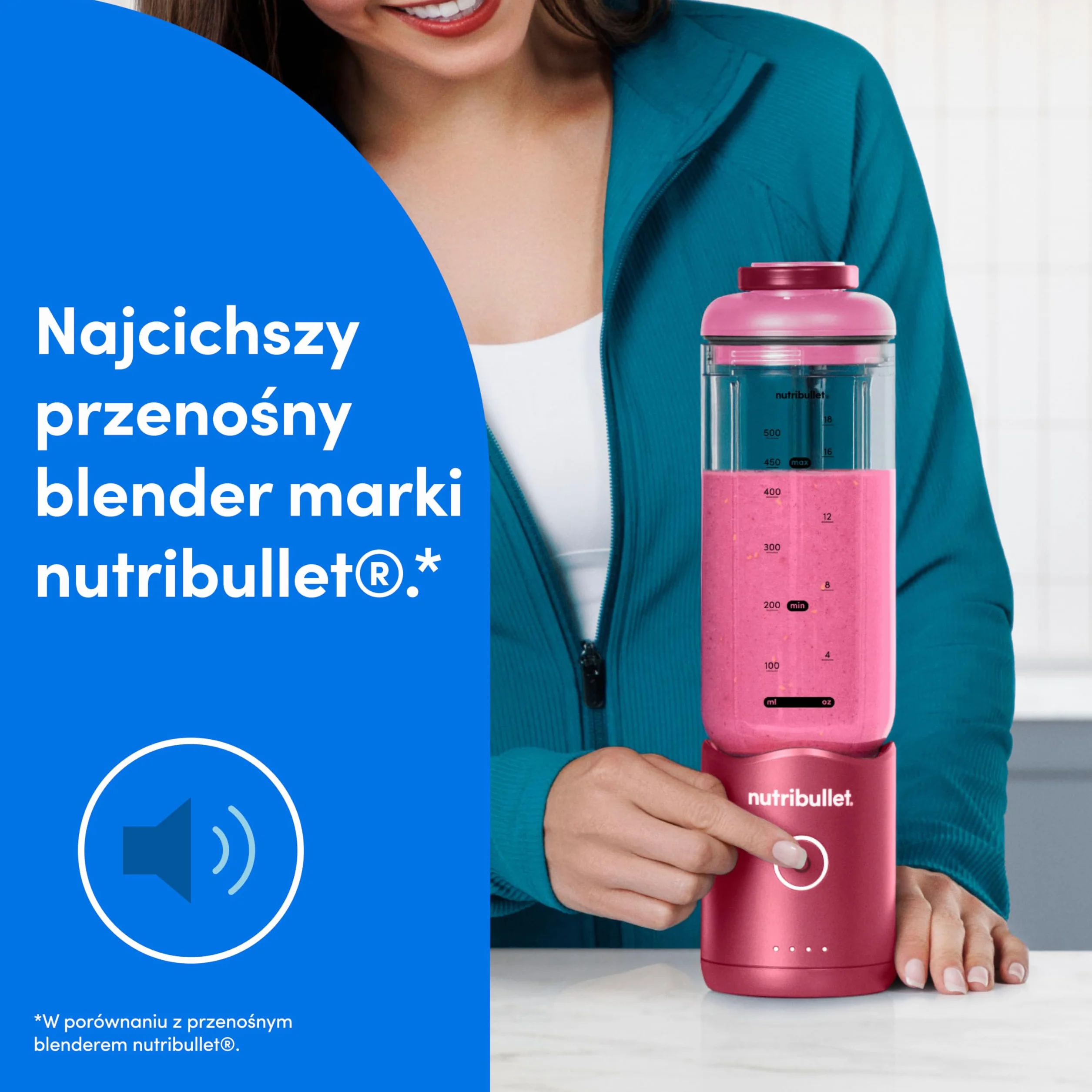 Nutribullet Flex 650 ml, Przenośny Blender z Pokrywą do Popijania, Odłączane Ostrza, Ładowanie USB-C, Kruszenie Lodu i Mrożonych Owoców, Blender Turystyczny z Kubkiem Wolnym od BPA, NBP213MA, Magenta