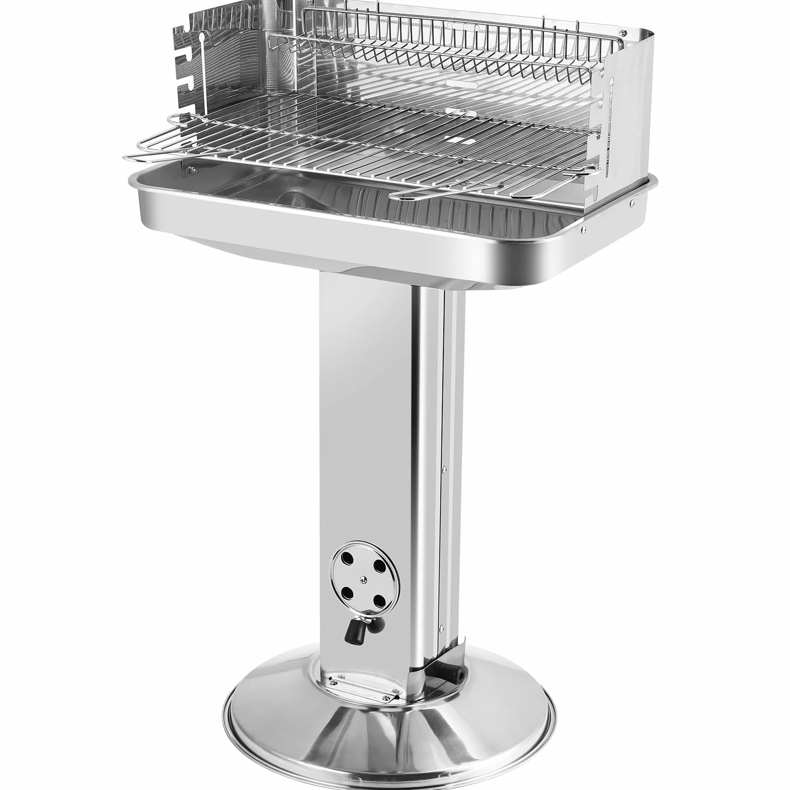 TLGREEN Grill na węgiel drzewny, stal nierdzewna, 57 x 38 x 90 cm, wysokiej jakości grill ze stali nierdzewnej z 5-stopniową regulacją wysokości, chromowanym rusztem do grillowania, pojemnikiem na