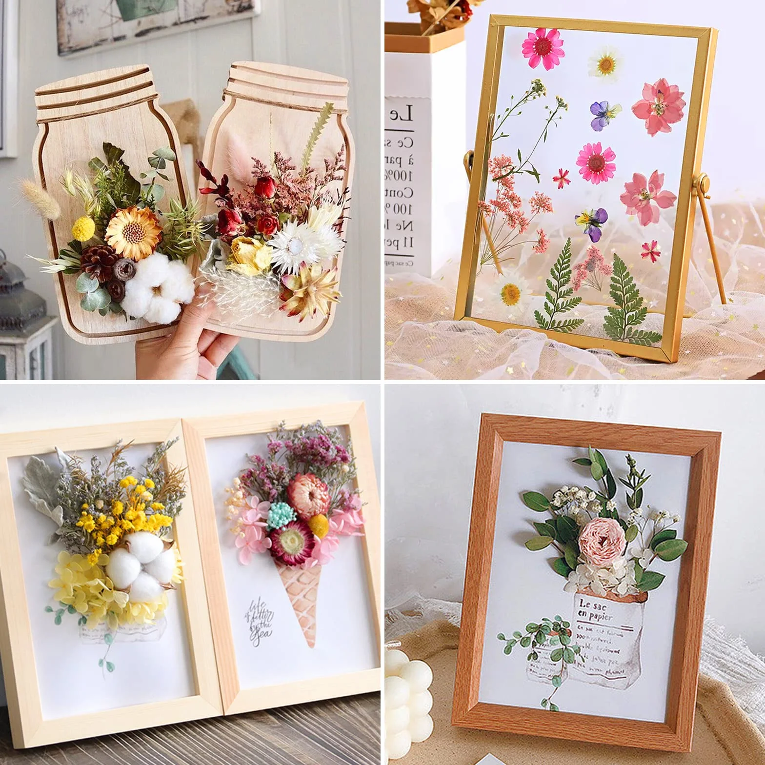 Suszone Kwiaty, prasowane naturalne suszone kwiaty, mieszanka suszonych kwiatów, zestaw suszonych kwiatów do makijażu, scrapbookingu, majsterkowania, dekoracji albumów, świec i DIY (białe i fioletowe)