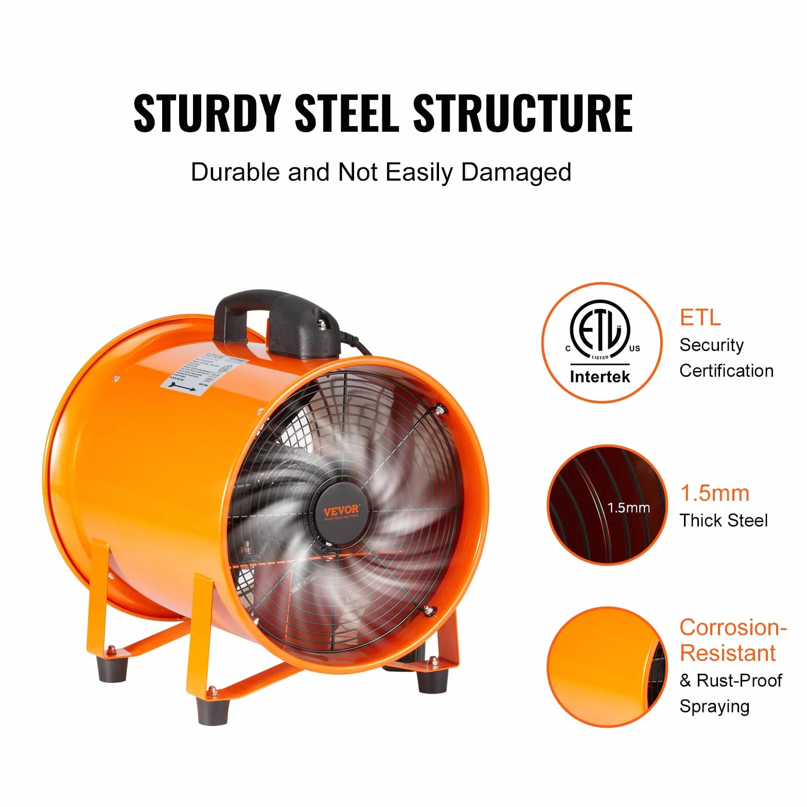 VEVOR Wentylator wyciągowy 145 W Przemysłowy Wyciąg Powietrza 203 mm Wąż wyciągowy 10 m objętość powietrza 1733 m3/h Wentylator spustowy powietrza do wyciągania kurzu dymu w domu pracy
