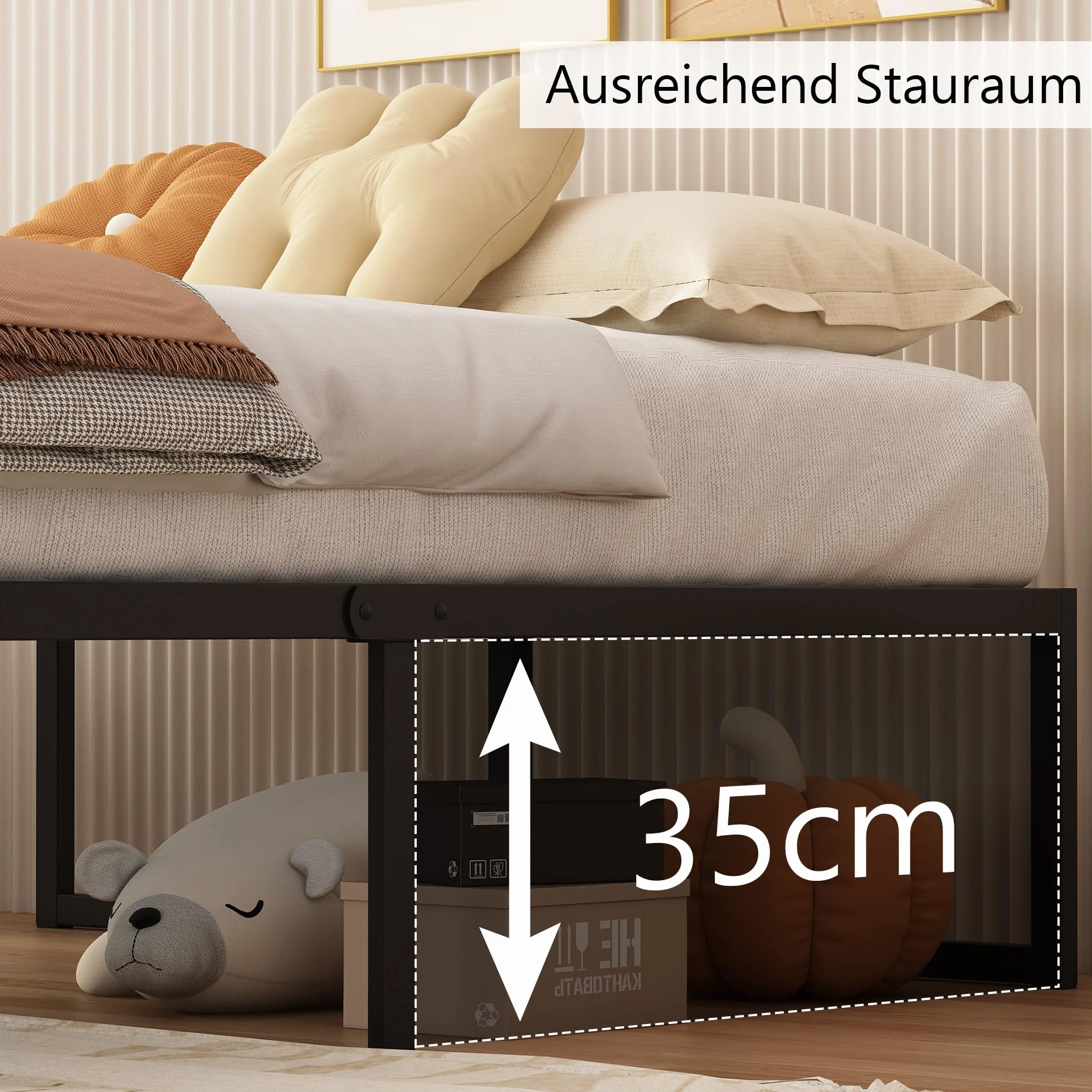 Yicensen Metalowe łóżko 120 x 200 cm ze stelażem metalowym, wysokość 41 cm, rama łóżka, łóżko podwójne, stabilny, łatwy montaż, czarne