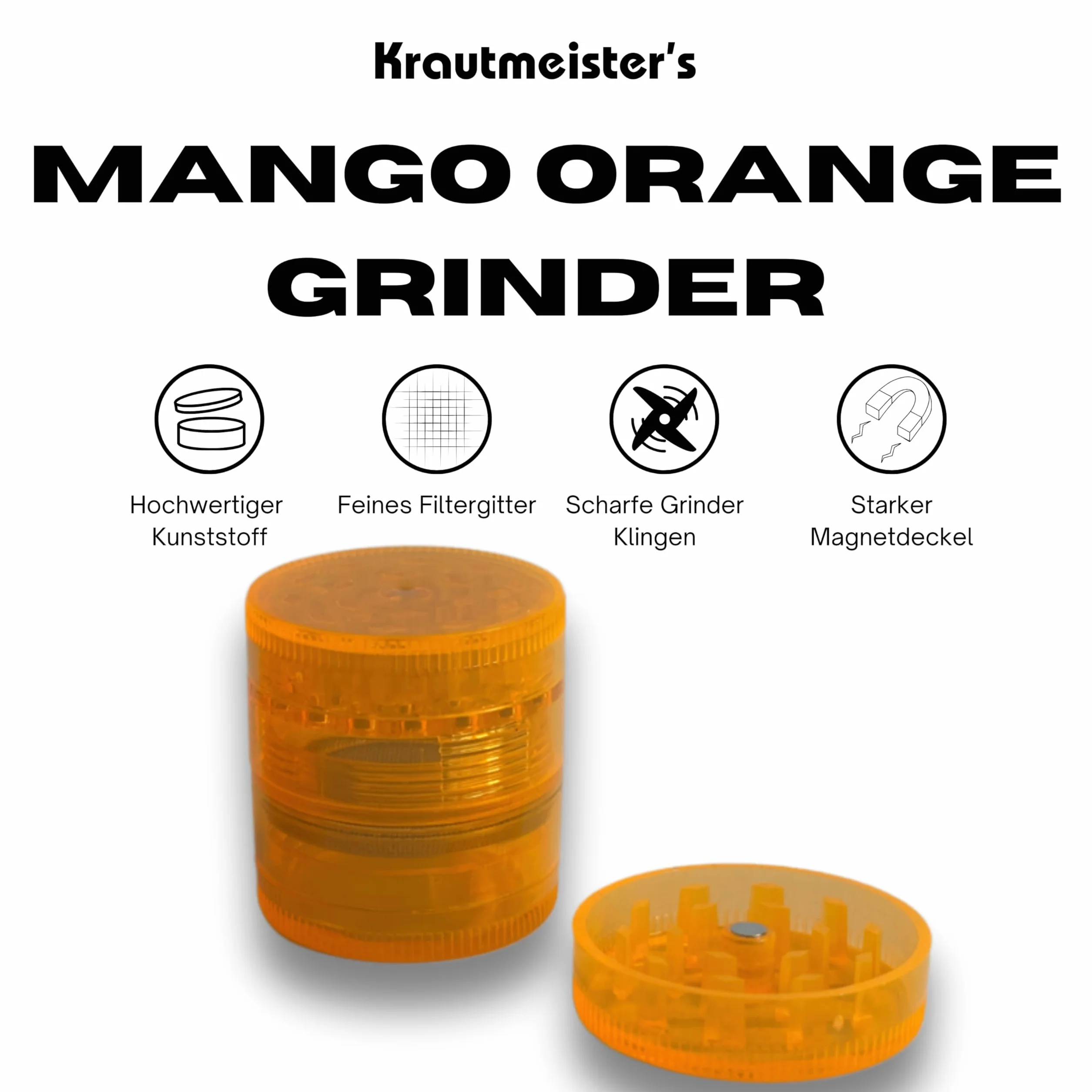 Krautmeister 4-częściowy młynek do ziół 25 mm z sitkiem na pyłki mango pomarańczowy