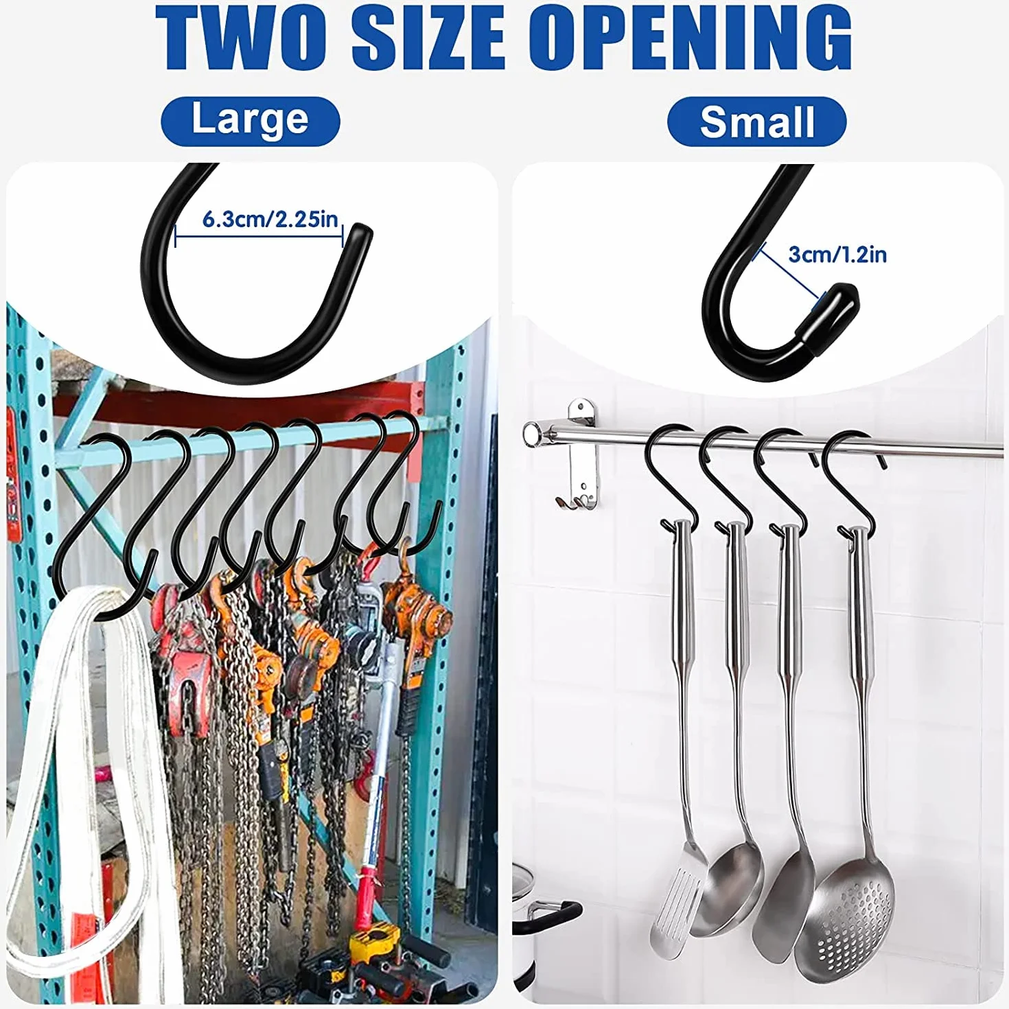 Bolatus 12 sztuk haków S dużych, 15 cm, obciążenie do 20 kg, haki wiszące w kształcie litery S, czarne, do dużych obciążeń, metalowe haki antykorozyjne, do kuchni, łazienki, sypialni, biura, haki ze