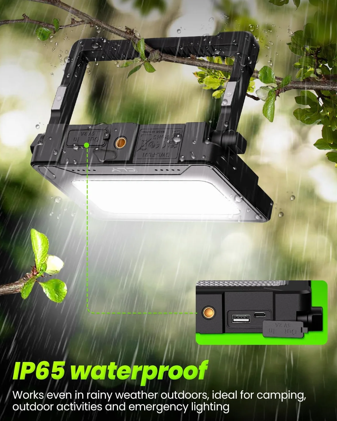 CLV Ładowalny reflektor LED USB 60 W 12000 MAH Przenośny magnetyczny reflektor budowlany 4 tryby oświetlenia i 5 poziomów jasności Awaryjna bateria zewnętrzna z panelem słonecznym na kemping