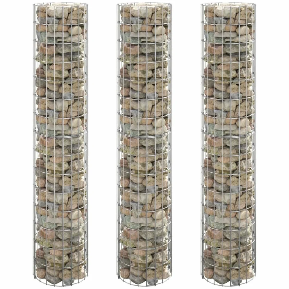 vidaXL Okrągłe donice gabionowe, podniesione, 3 szt., stal, Ø30x150 cm