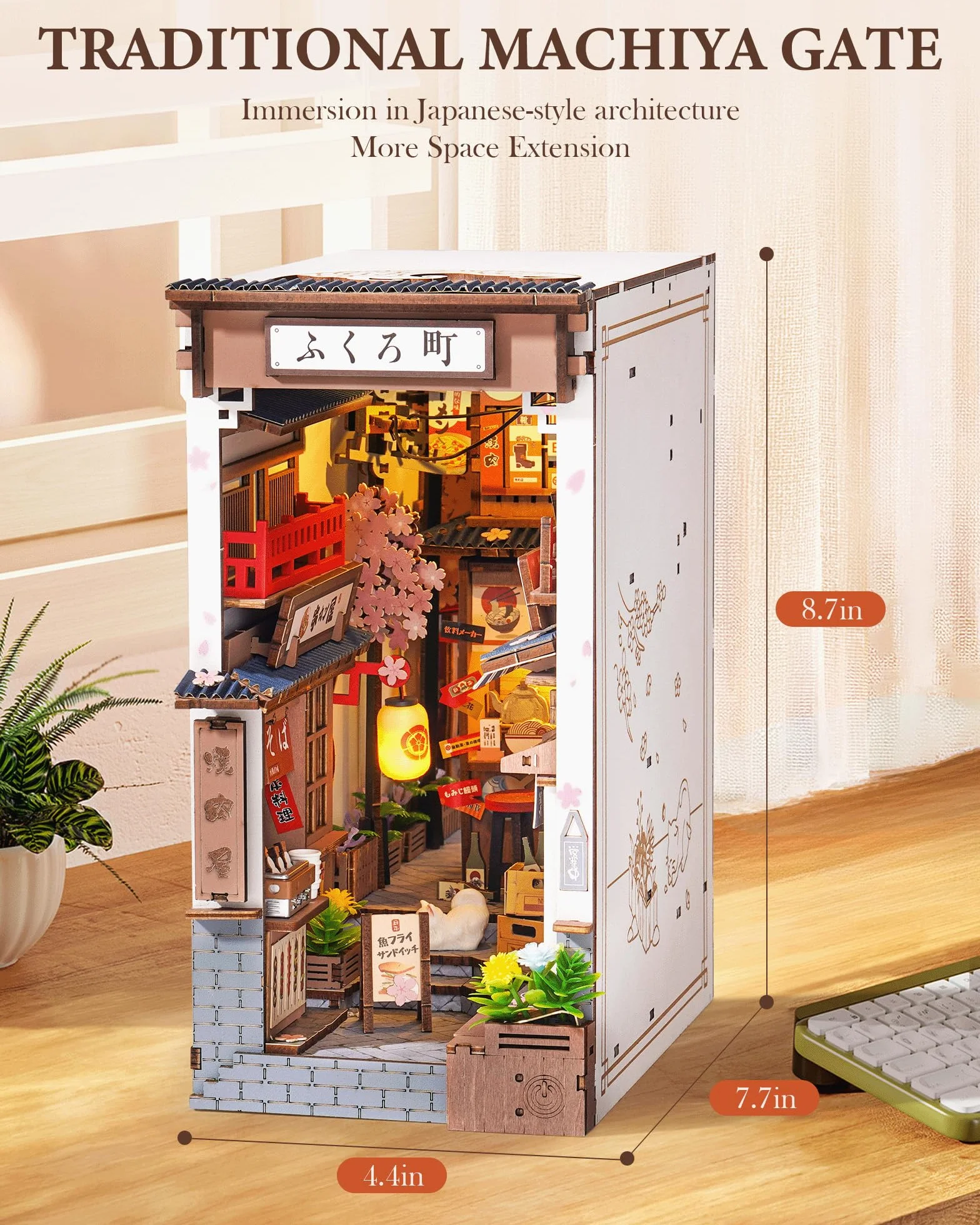 Rolife Book Nook Kit Sakura Wine Alley Booknook Japoński Styl Izakaya DIY Miniaturowy Zestaw Domku dla Dorosłych do Budowania Prezent na Boże Narodzenie i Urodziny Dekoracja Półki na Książki Zestaw