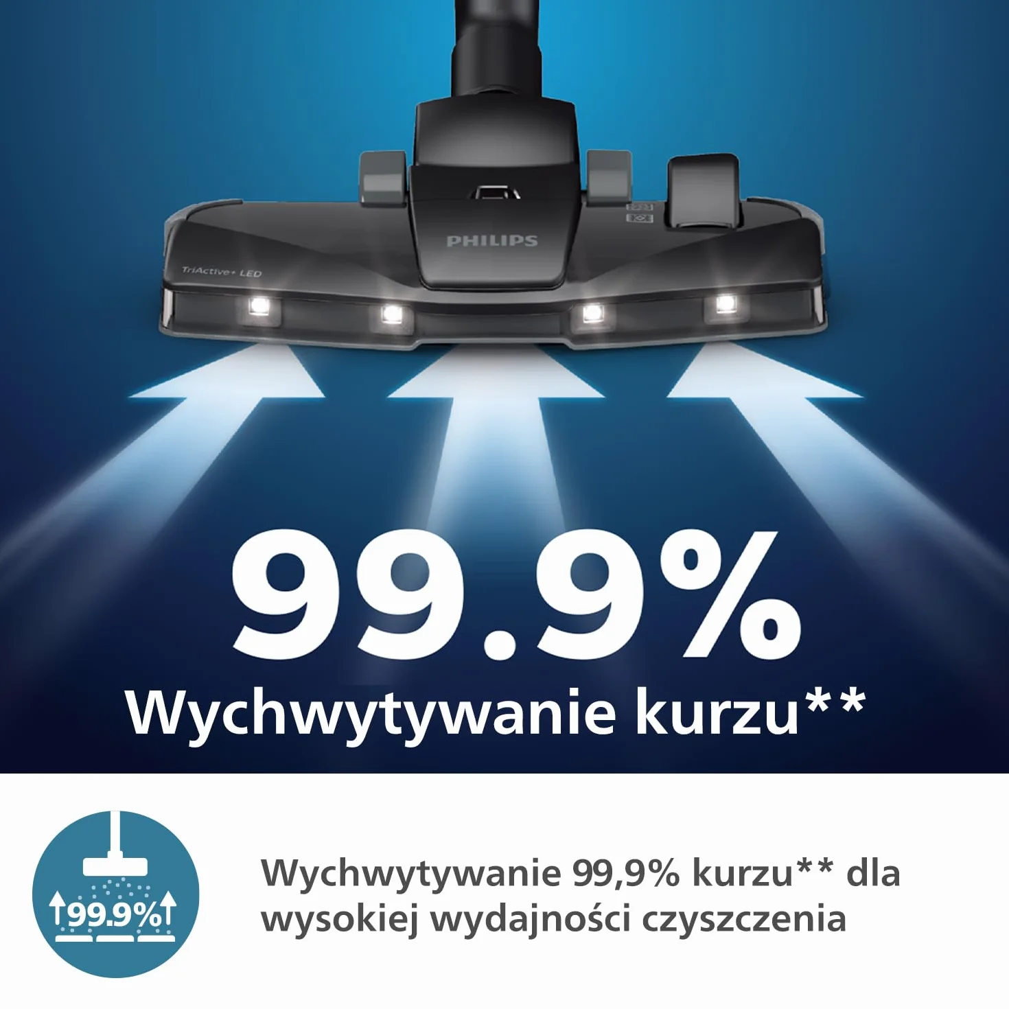 Philips Odkurzacz Workowy Performer LED Serii 8000 900 W TriActive+ LED Filtr HEPA Zasięg 12 m Głęboka Czerń XD8122/10