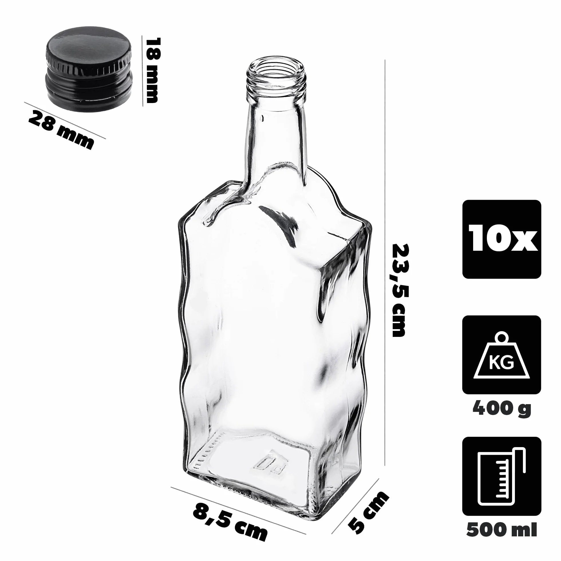 KADAX Szklane butelki 500 ml 10 sztuk puste na likier wino dekoracyjne czarne