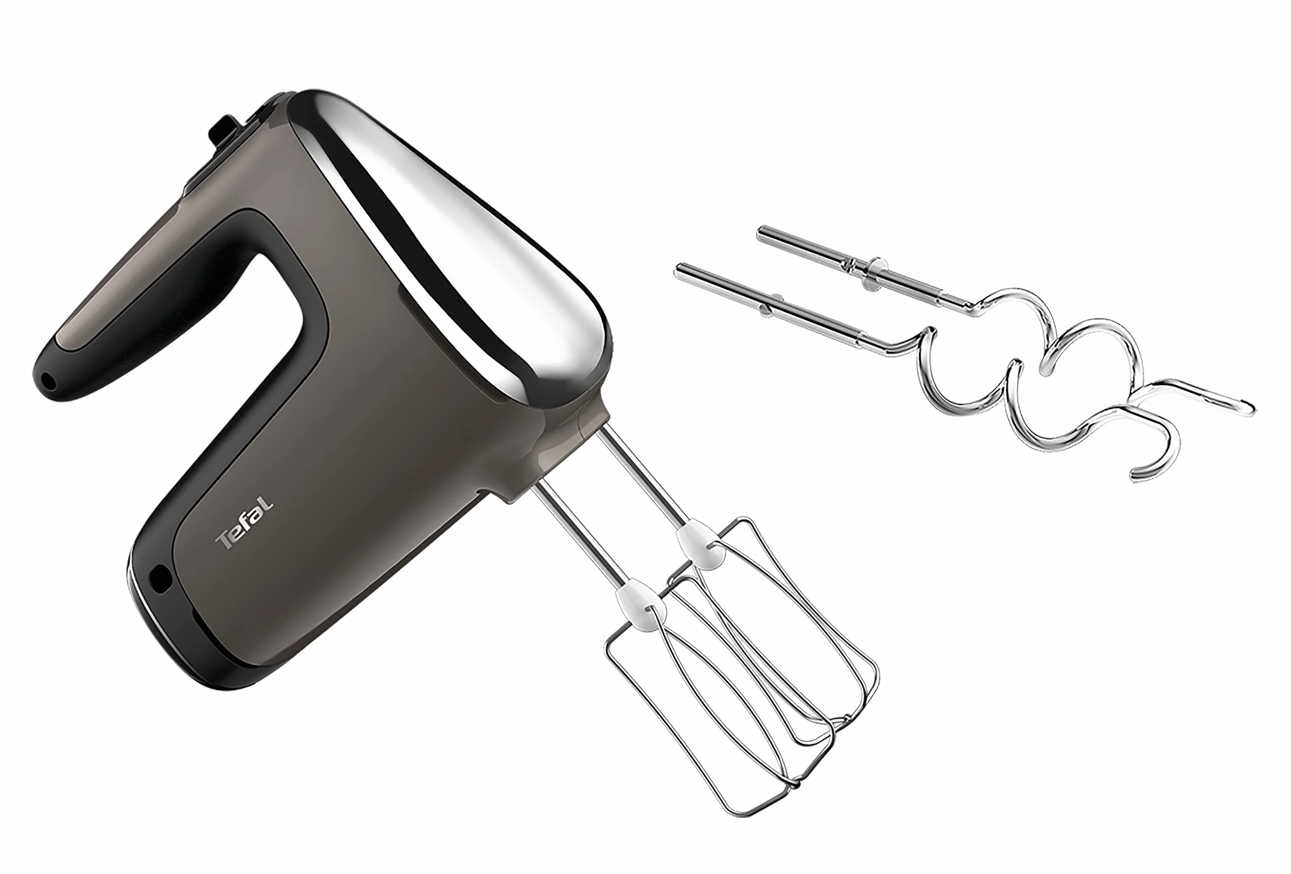 Tefal HT650E Power Mix Silence Mikser Ręczny moc 600 W, cicha praca, akcesoria w zestawie, trzepaczka i mieszadła do ciasta ze stali nierzewnej, szary