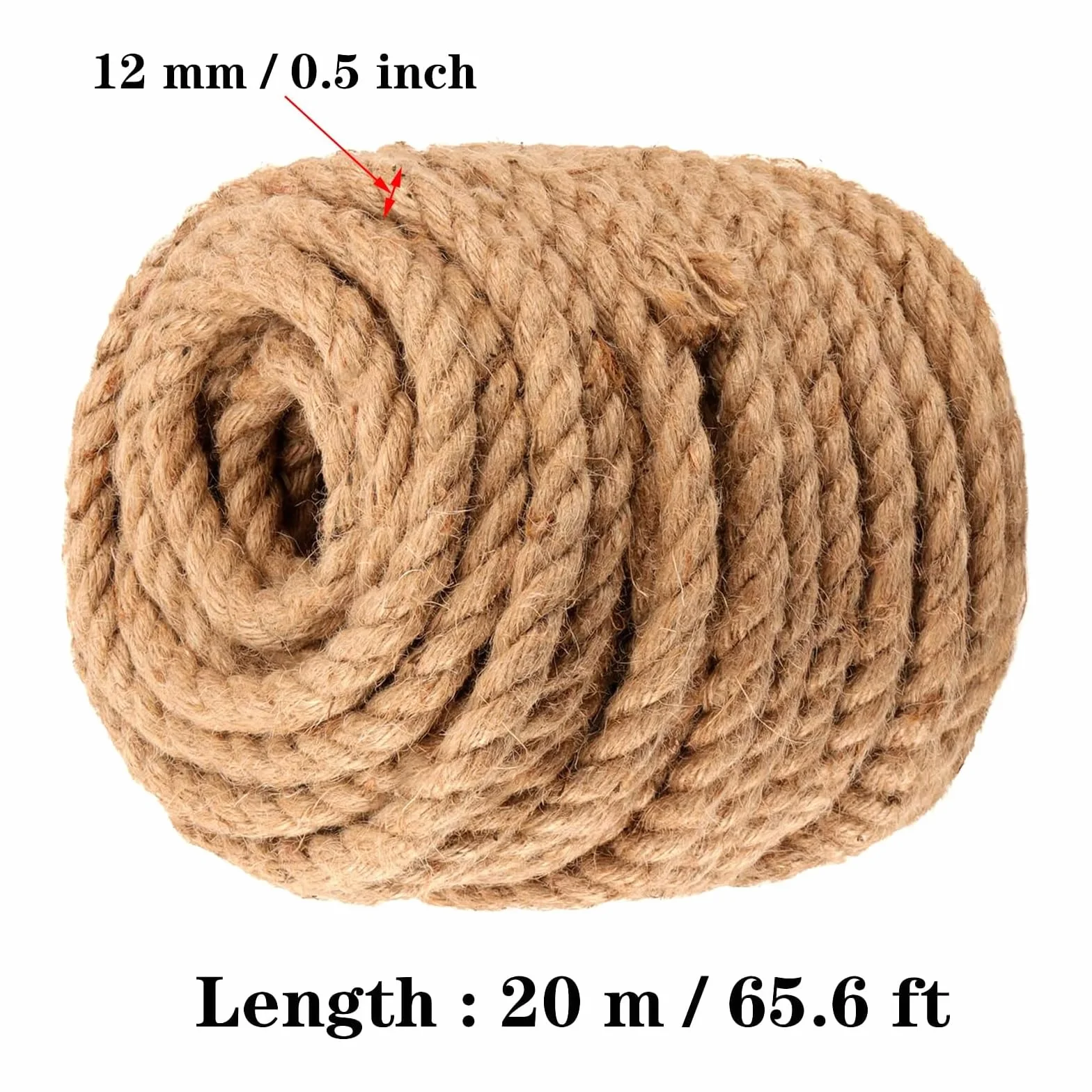 20 m x 12 mm naturalna lina jutowa, 4 sznurki juty, skr?cona lina jutowa, pleciona lina konopna, sznurek jutowy do majsterkowania, pakowania, wi?zania ogrodu, dekoracji