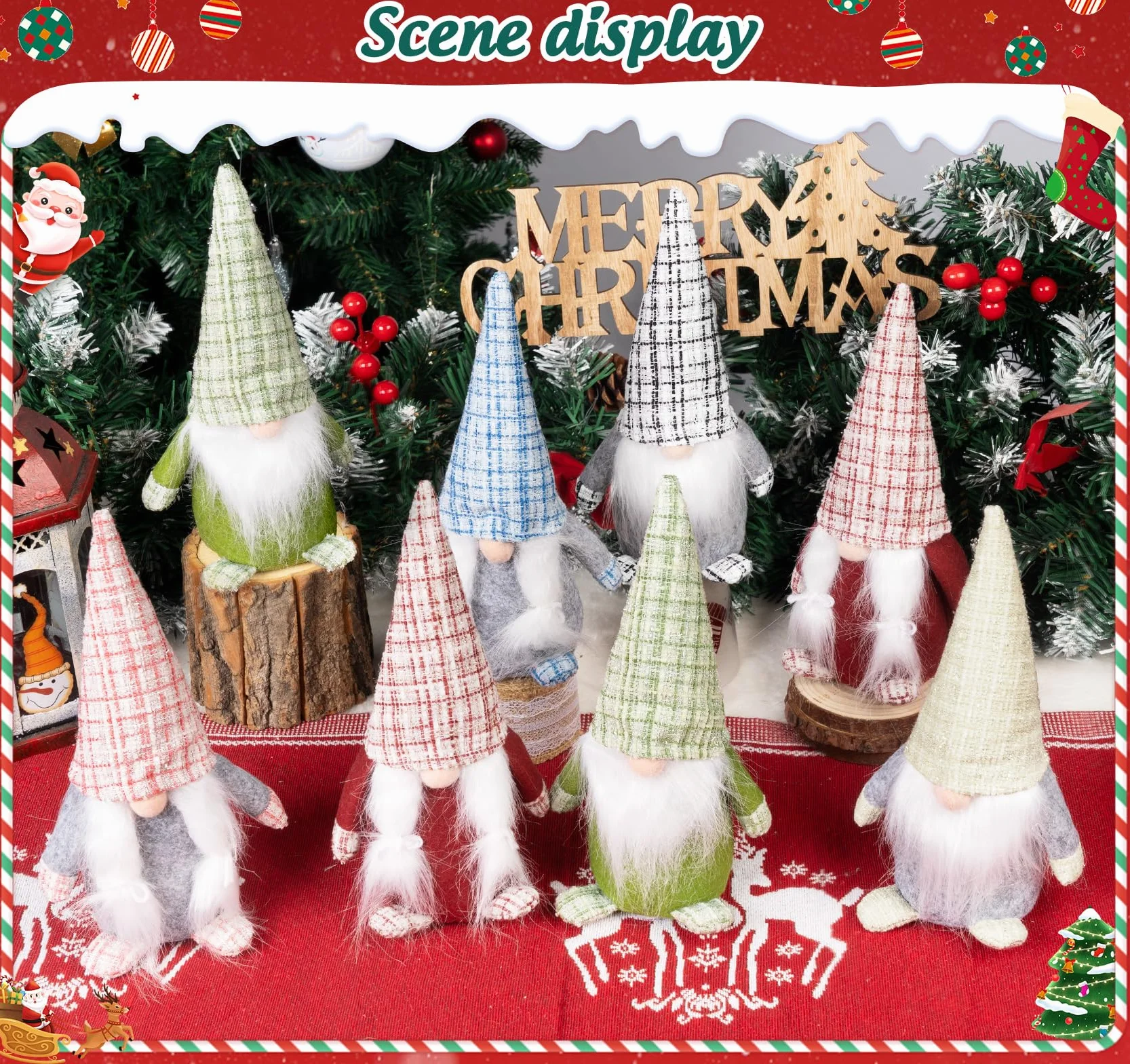 Anstore Gnomy bożonarodzeniowe, 8 szt. tweedowych gonków, 20 cm, świąteczna figurka Świętego Mikołaja, grota, dekoracje gnomów, ręcznie robione figurki gonków, zimowy stół, kominek, ozdoba, moda